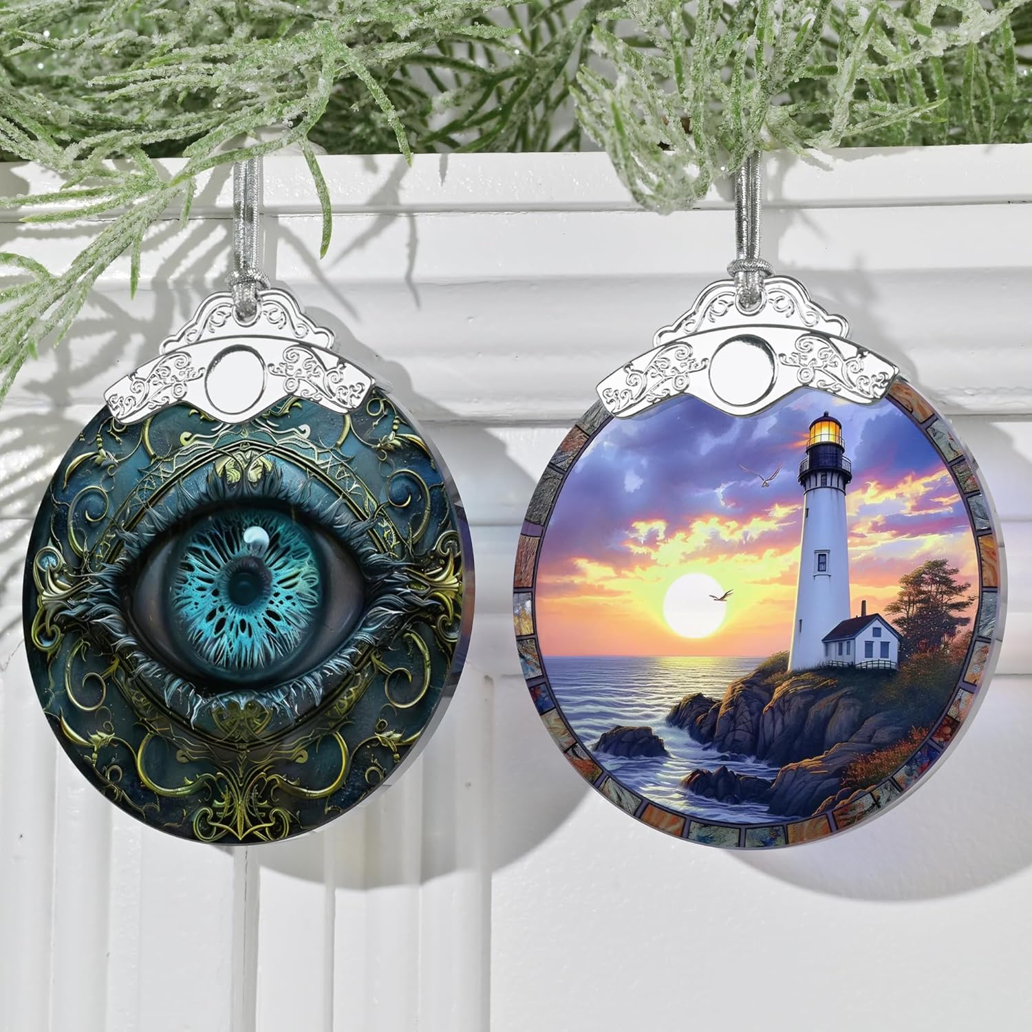 3 Inch Stained Glass Christmas Ornament with Mystical Eye Design