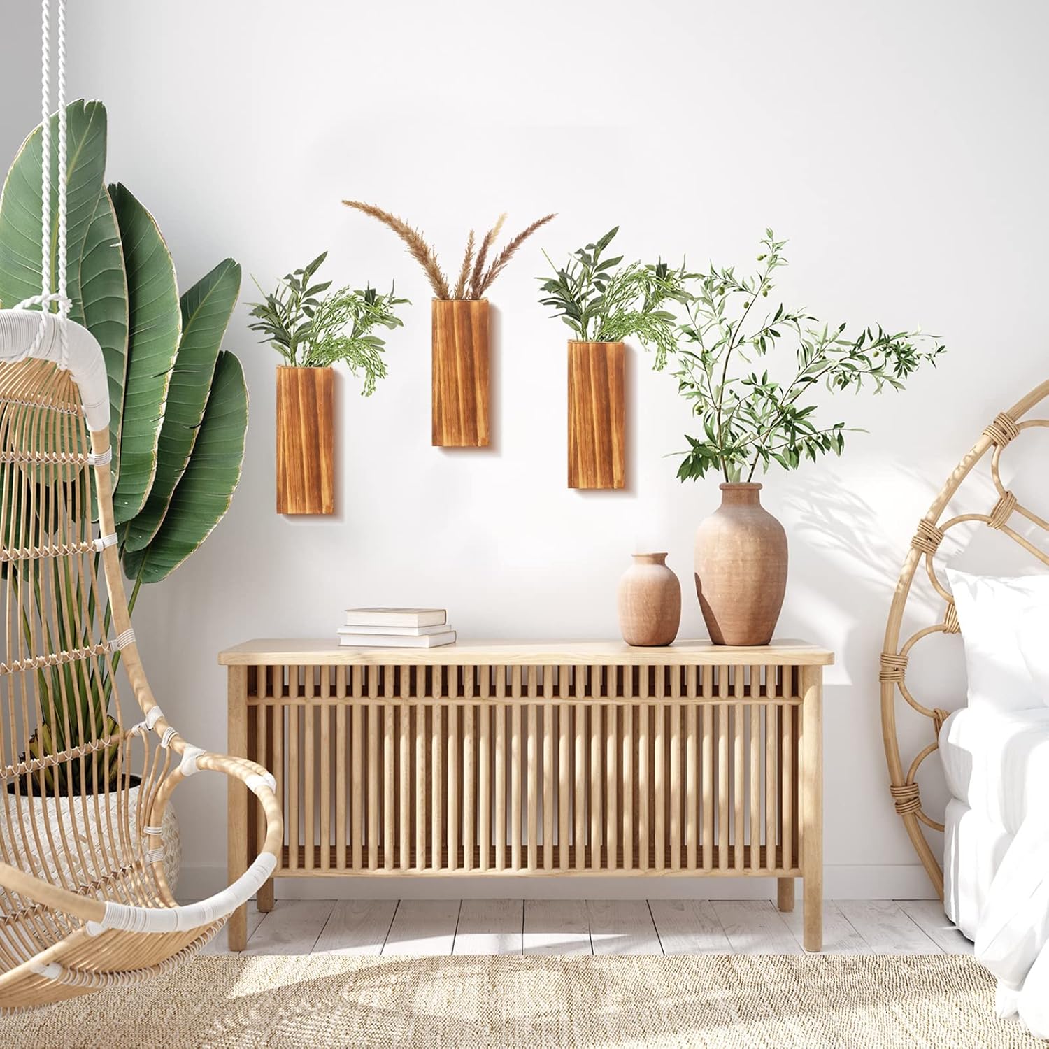 Nuanchu 6-Pack Wood Wall Planters for Dried Flowers and Artificial Plants