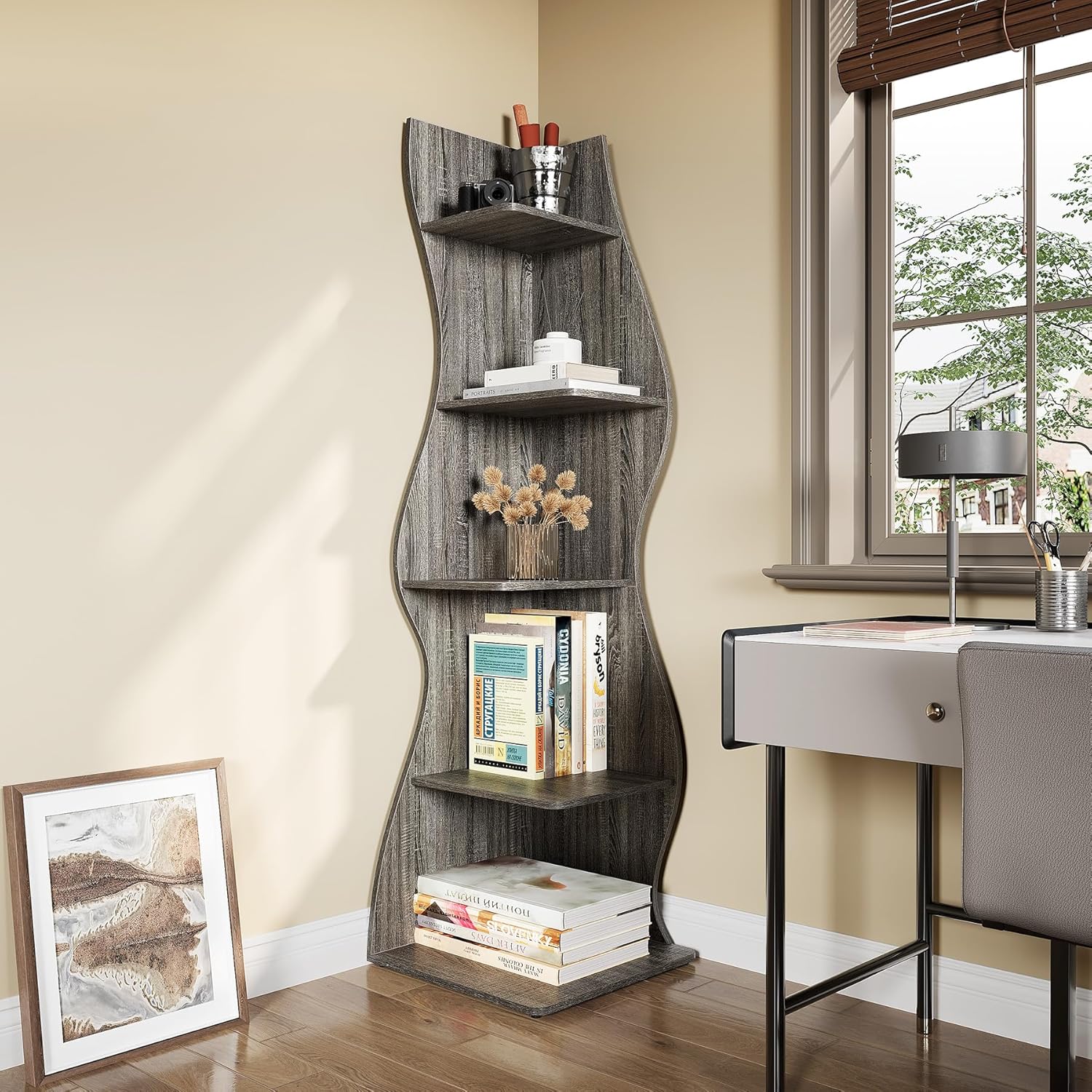 LITTLE TREE Small Corner Shelf 5-Tier Bookcase