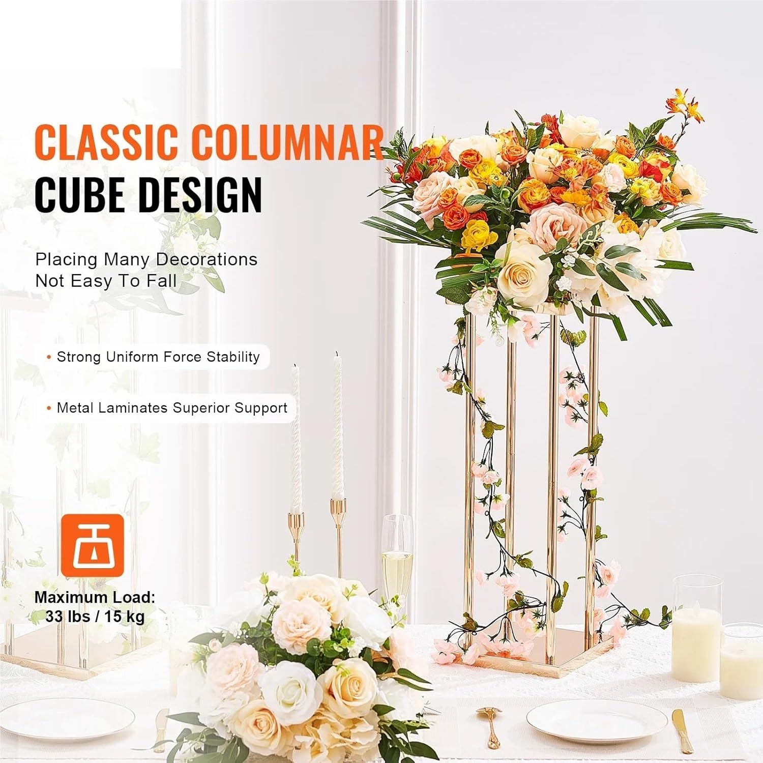 Gold Metal Column Wedding Flower Stand 80cm 2pcs