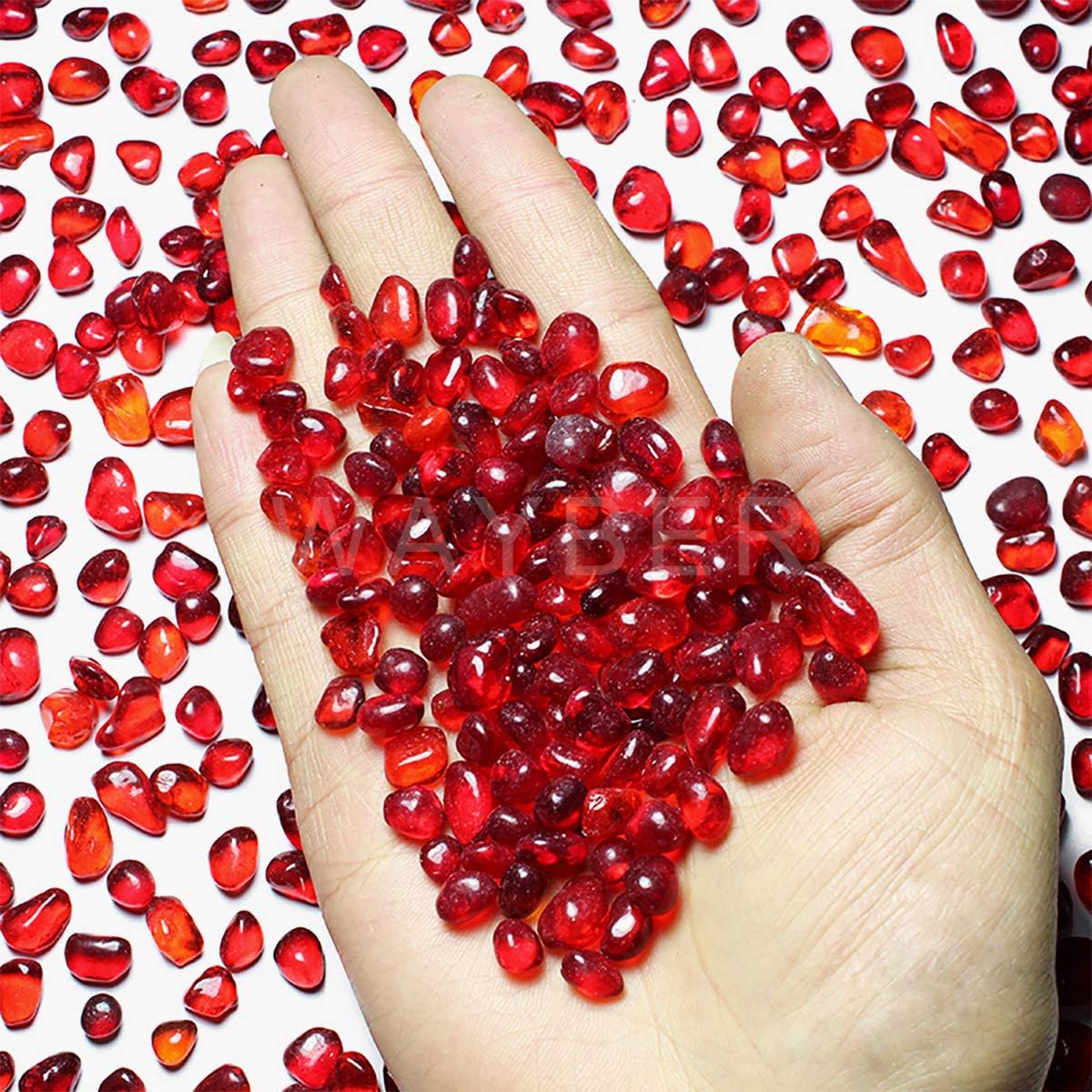 WAYBER Red Sea Glass Pebbles 1Lb Non-Toxic Artificial Stones