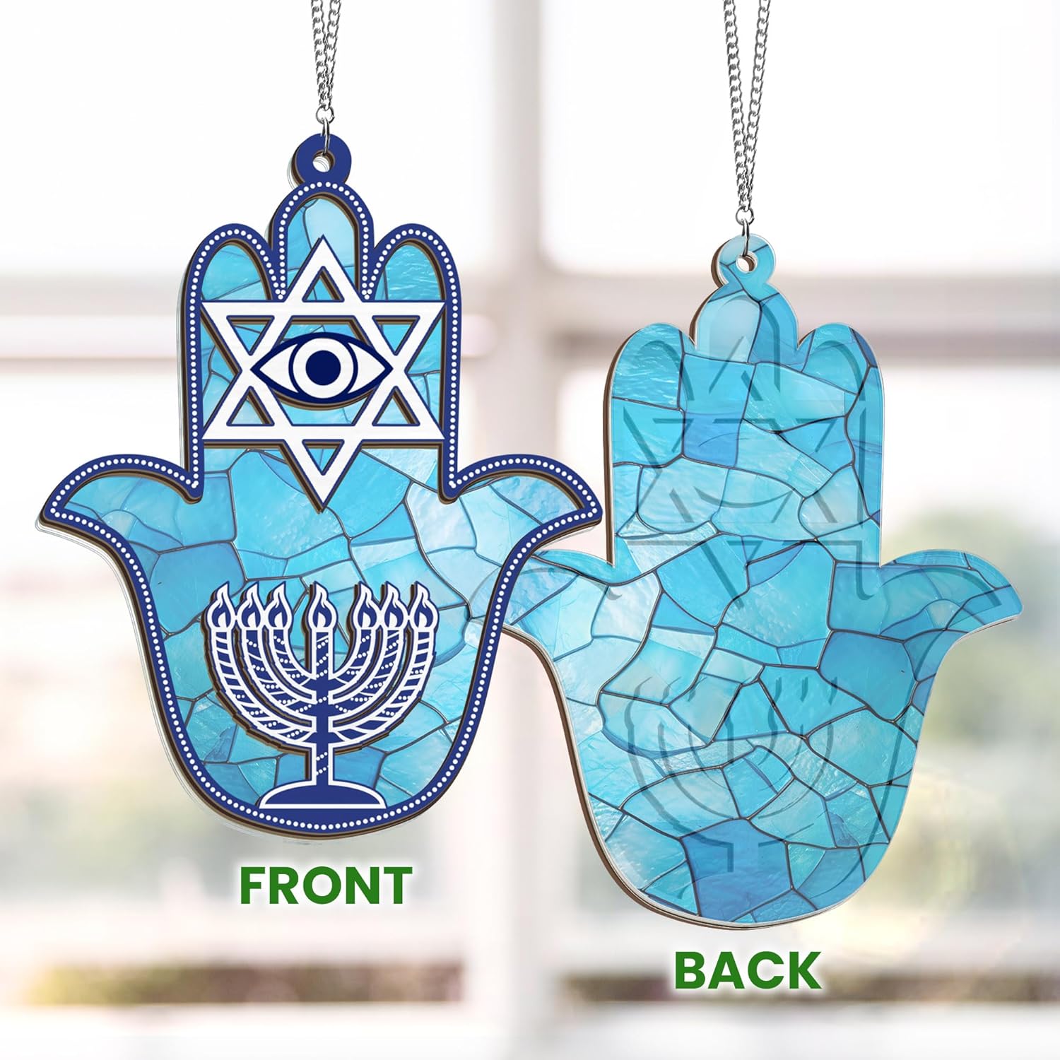 FLAGWIX Hanukkah Gifts for Women Men - Double Layered Hanging Suncatcher 6 in