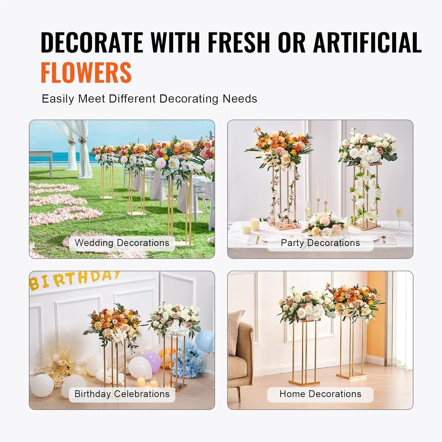 Gold Metal Column Wedding Flower Stand 80cm 2pcs