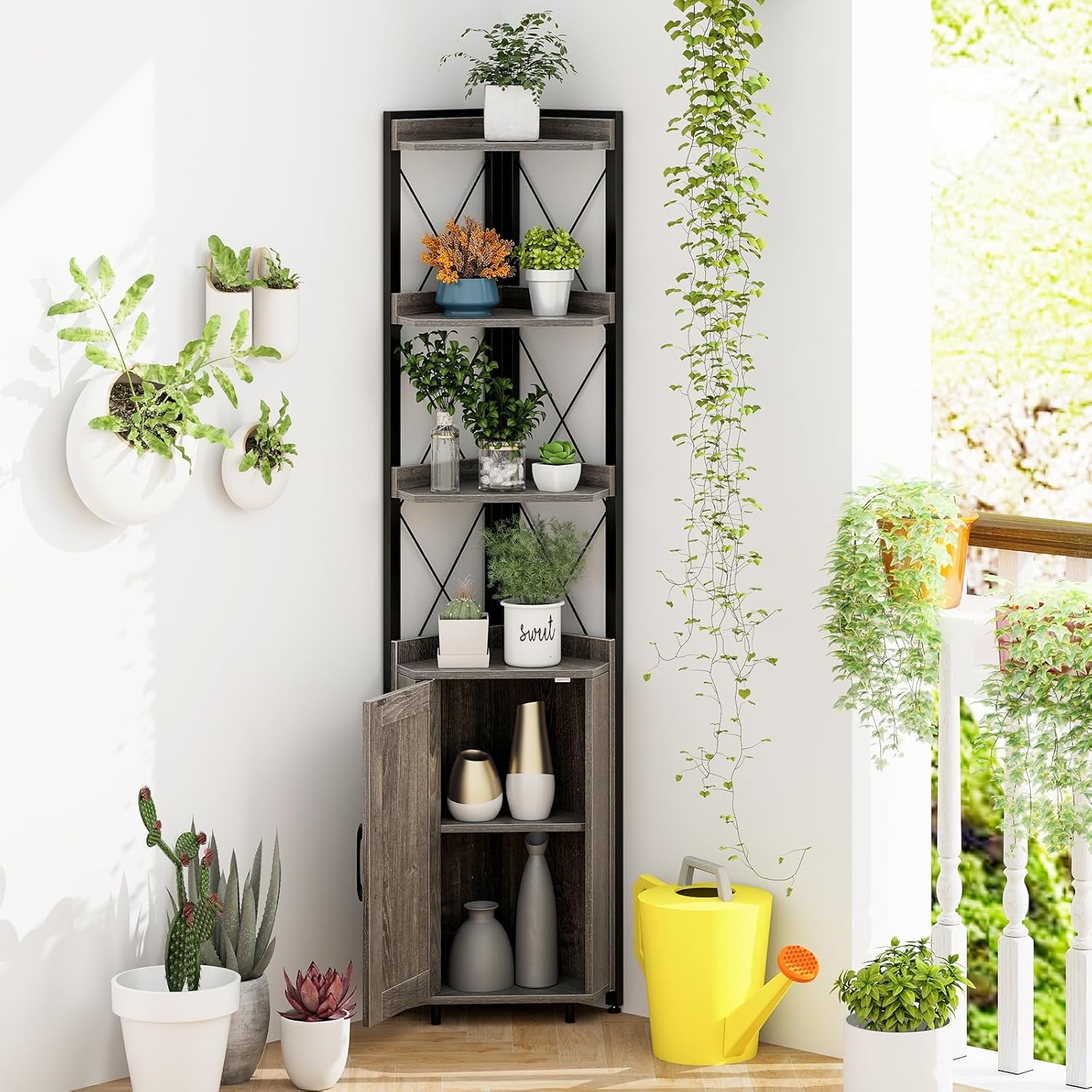 Tangkula Tall Corner Storage Cabinet with Door