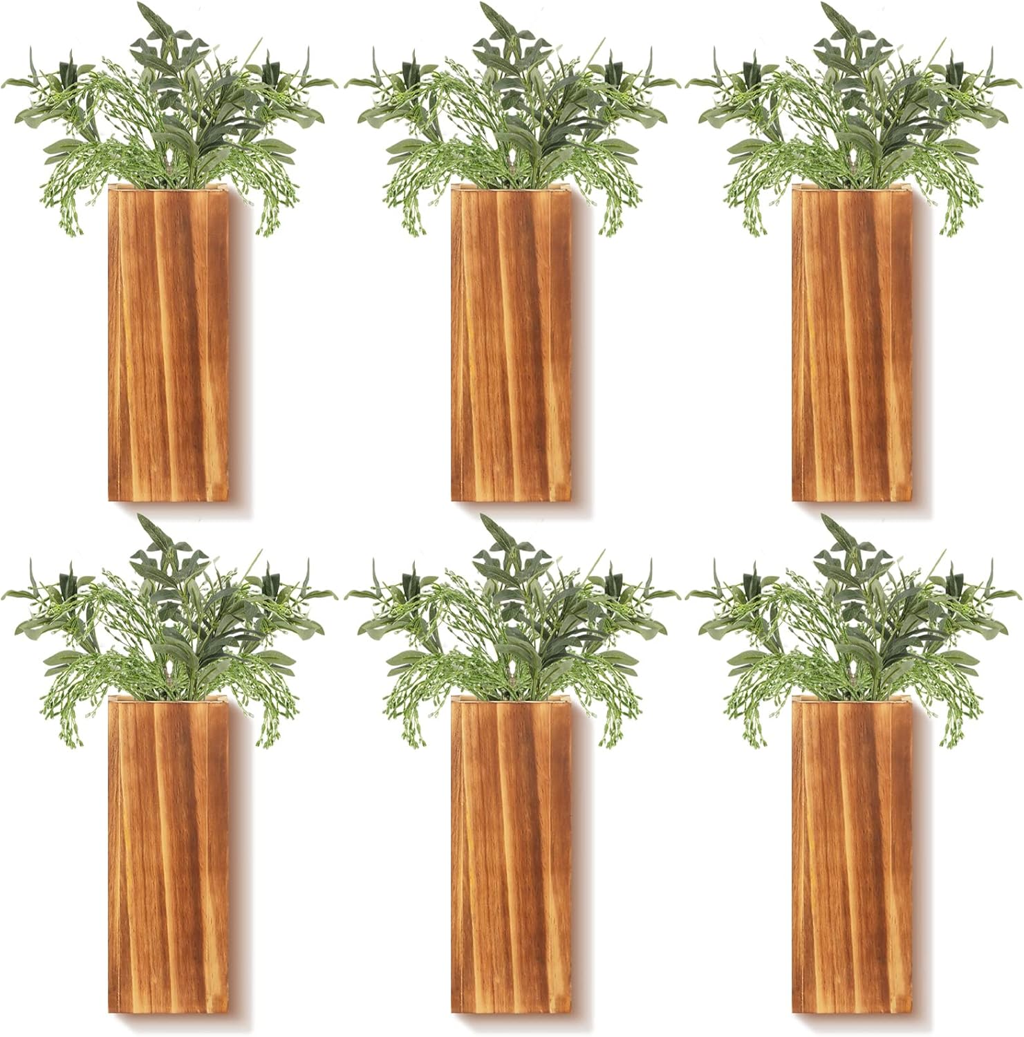 Nuanchu 6-Pack Wood Wall Planters for Dried Flowers and Artificial Plants