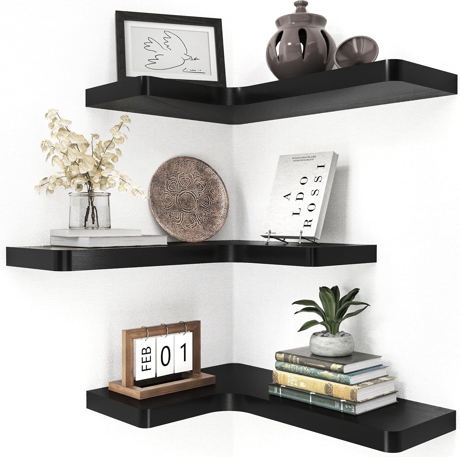 Fuqing Corner Floating Shelves Set of 3 Solid Wood