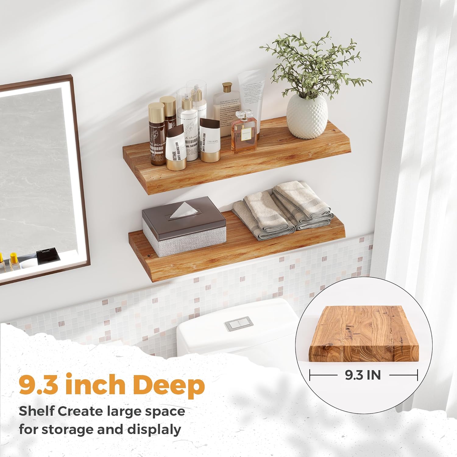 RICHFOCUS Live Edge Elm Floating Shelves Set of 2