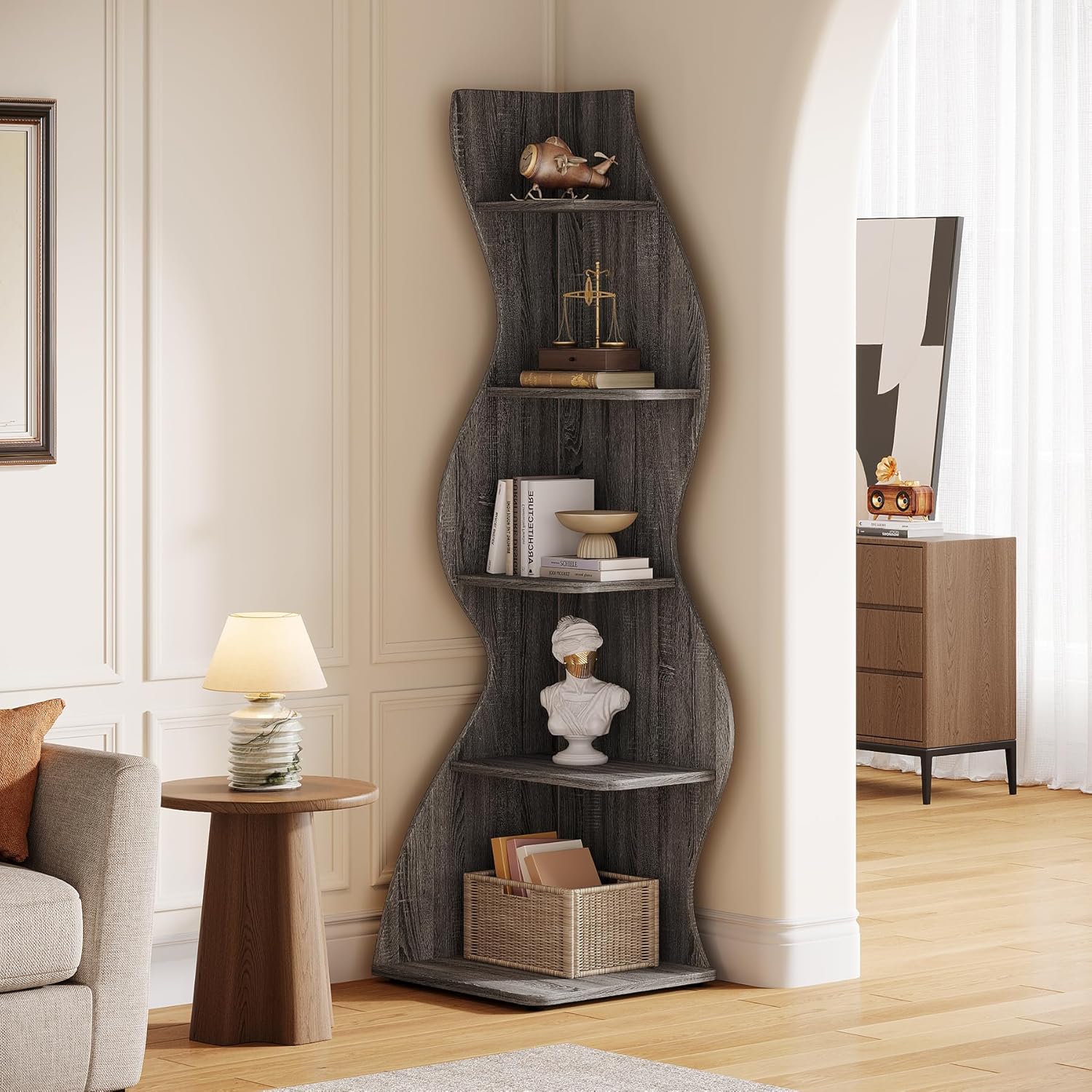 Tribesigns Wavy Corner Shelf Set of 2 Gray