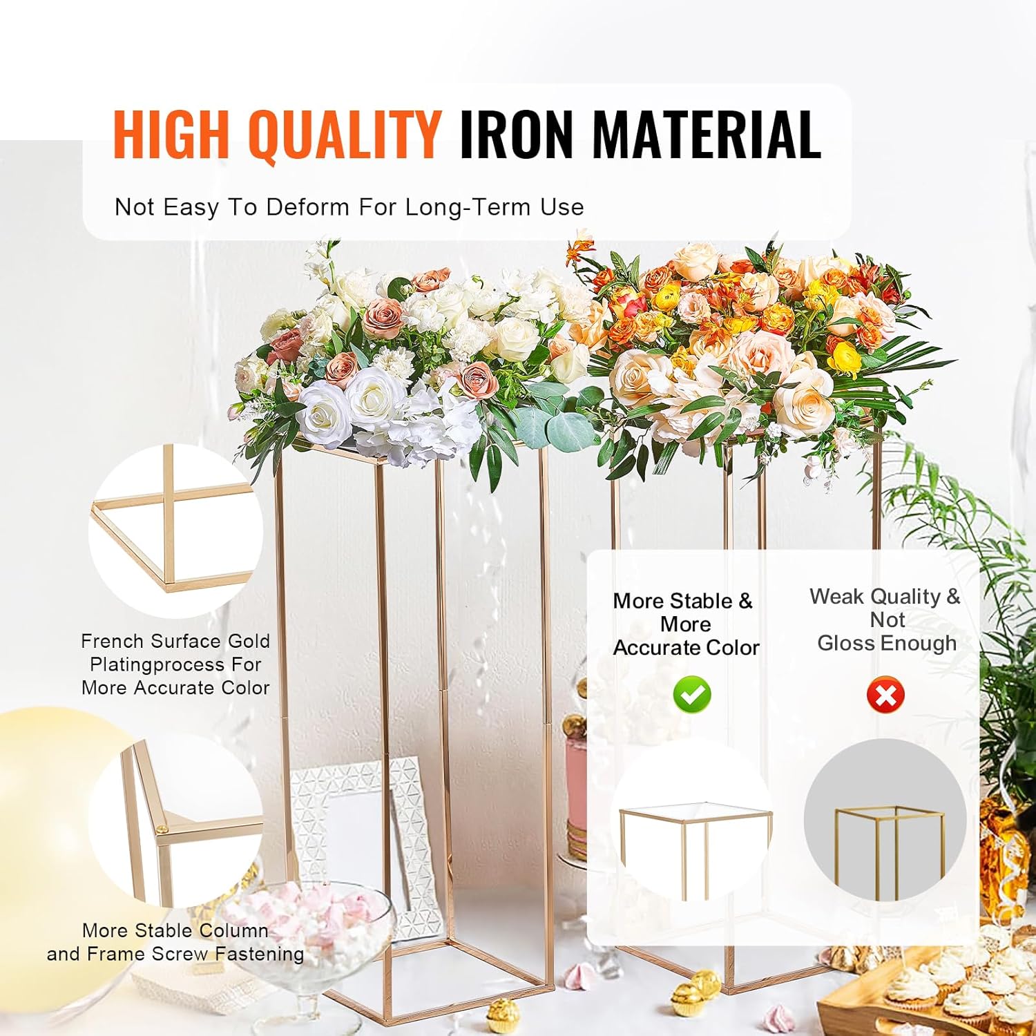 VEVOR 2PCS 315 Inch Gold Wedding Flower Stand