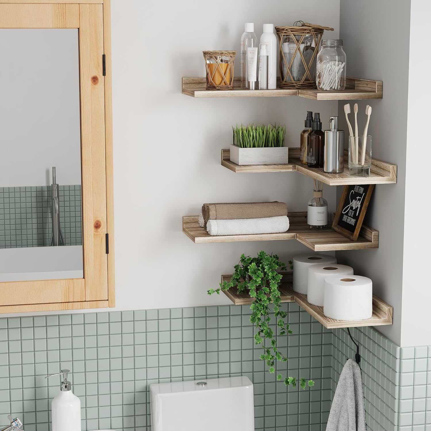 4 Tier Floating Corner Shelves Carbonized Black