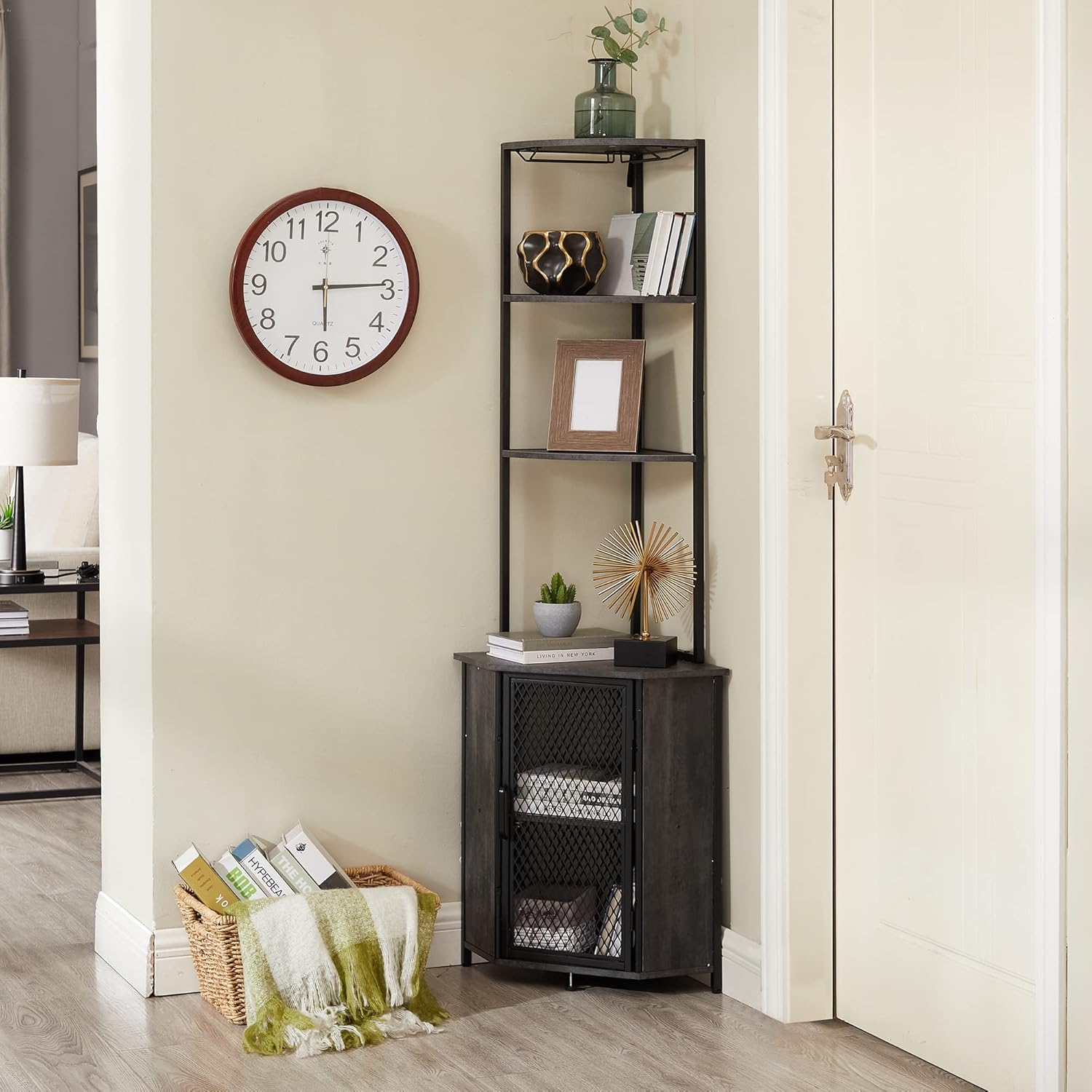 VECELO Corner Cabinet Tall Storage Shelf Bookshelf Display