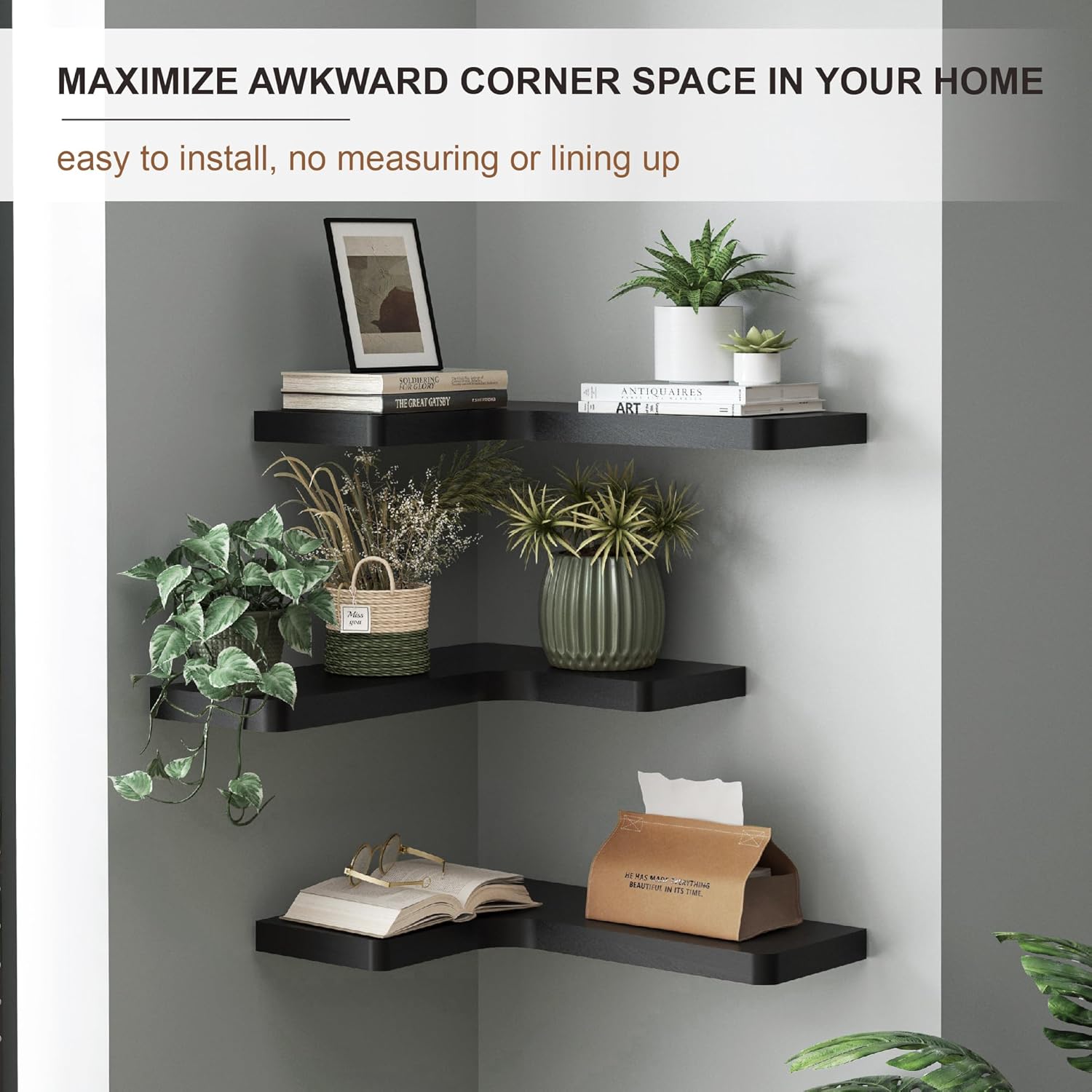 Fuqing Corner Floating Shelves Set of 3 Solid Wood