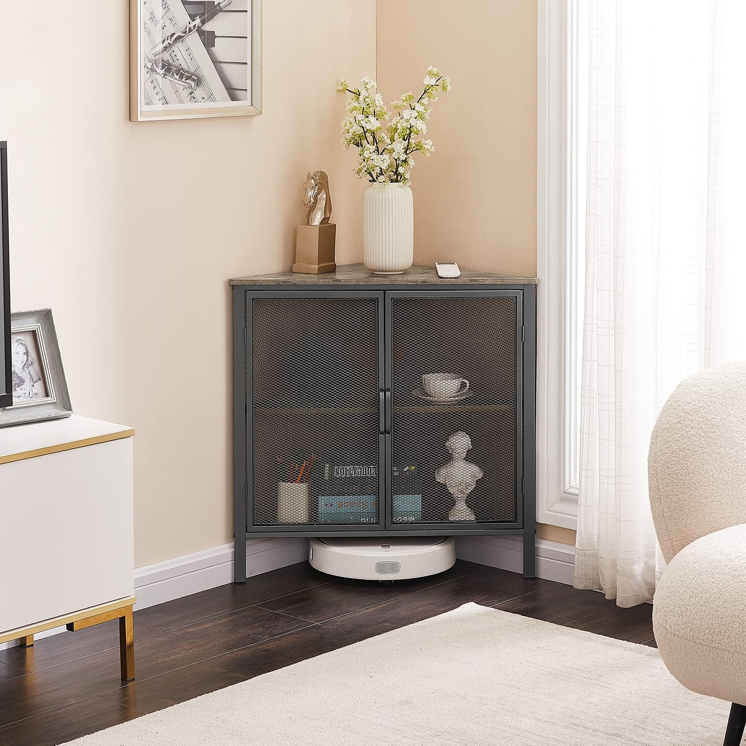 VECELO 3-Tier Corner Cabinet with Protection Door