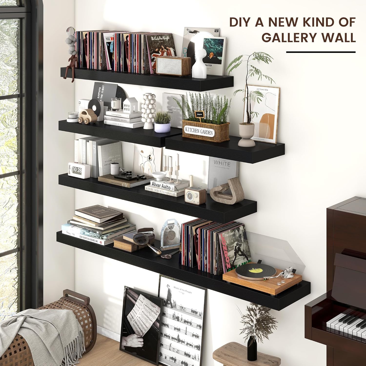 Venusmiles 24 x 12 Black Floating Wall Shelf