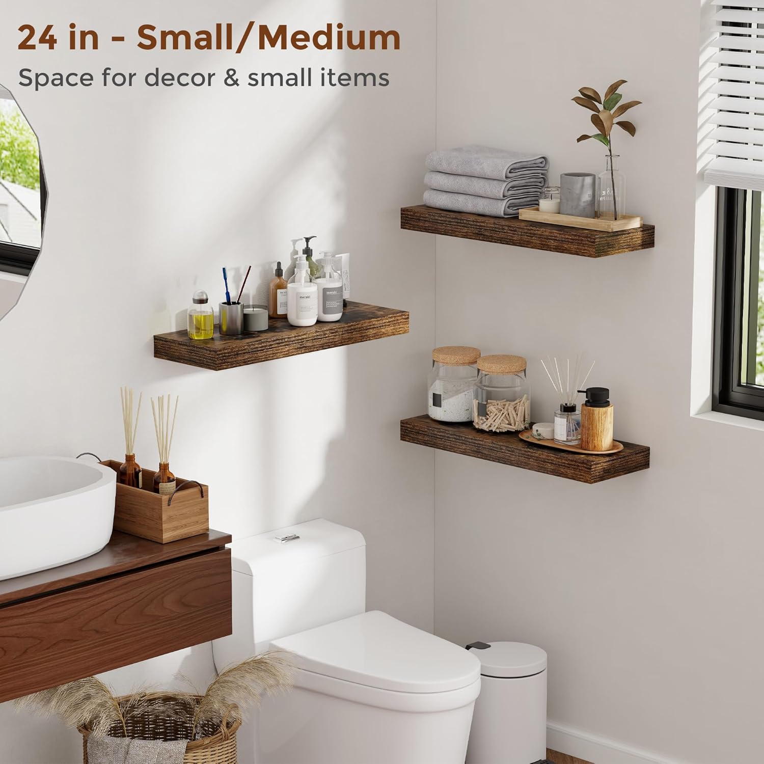 36 Inch Floating Shelves Set of 2 Rustic Brown Wall Mounted