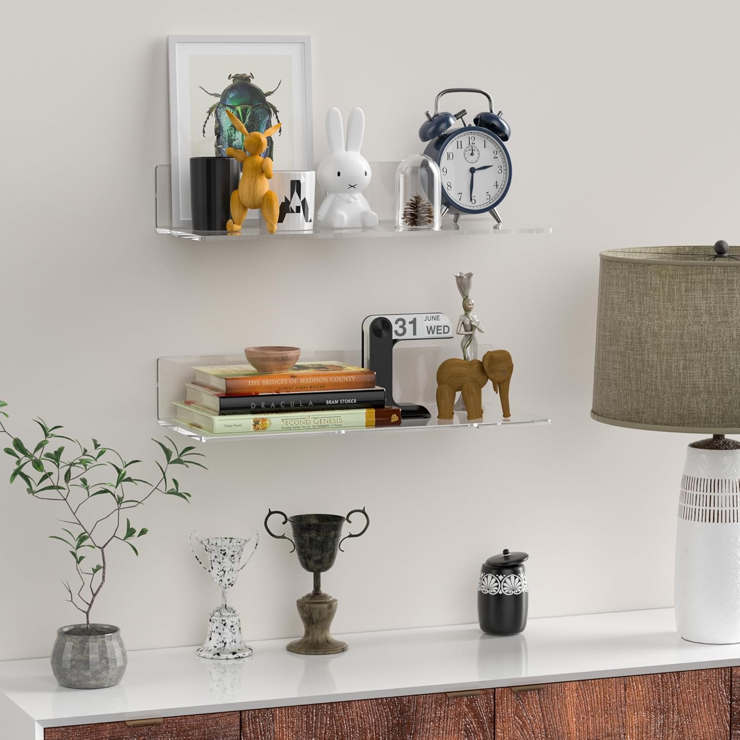 15 Inches Clear Acrylic Floating Shelves 2 Pack