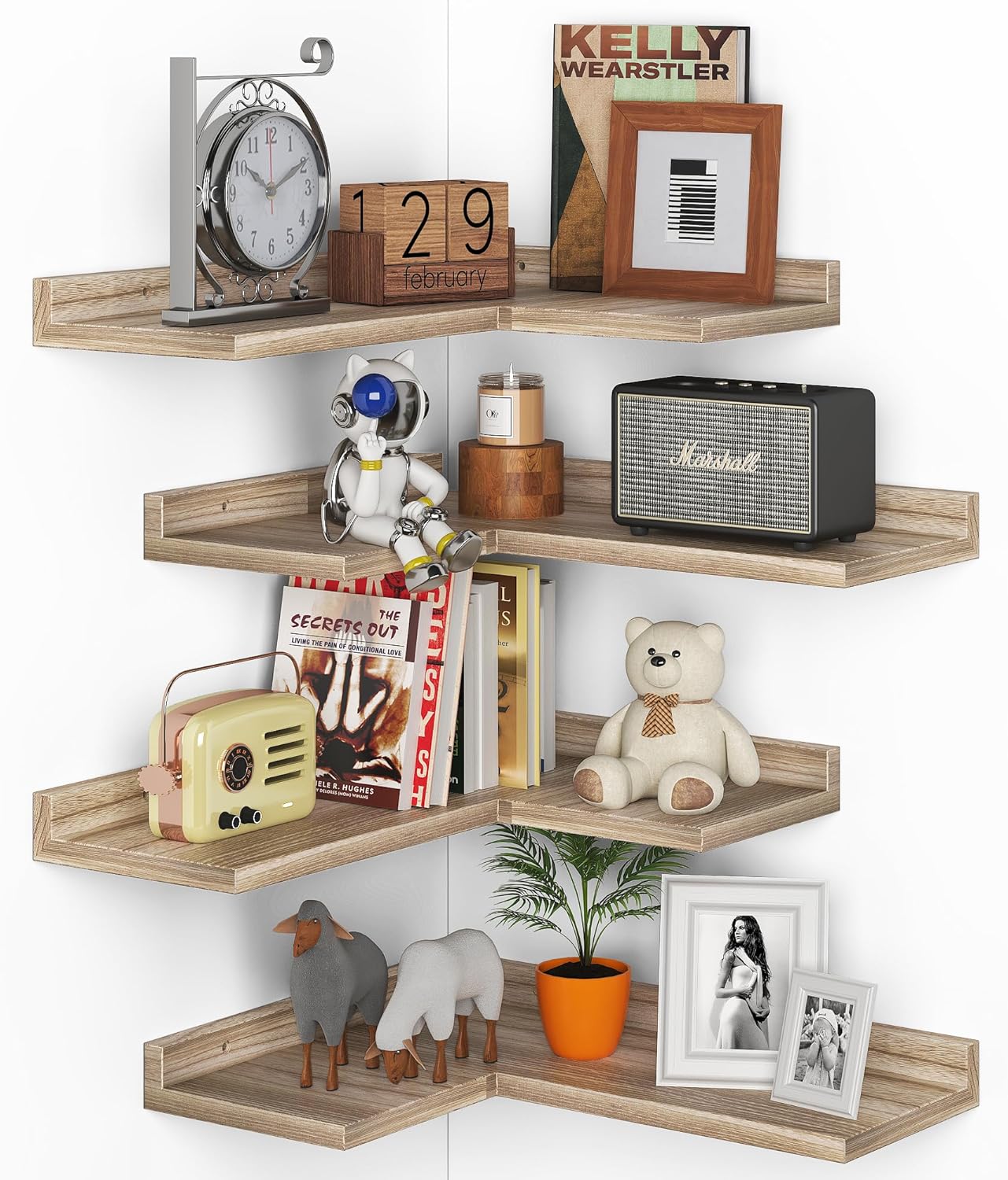 4 Tier Floating Corner Shelves Carbonized Black