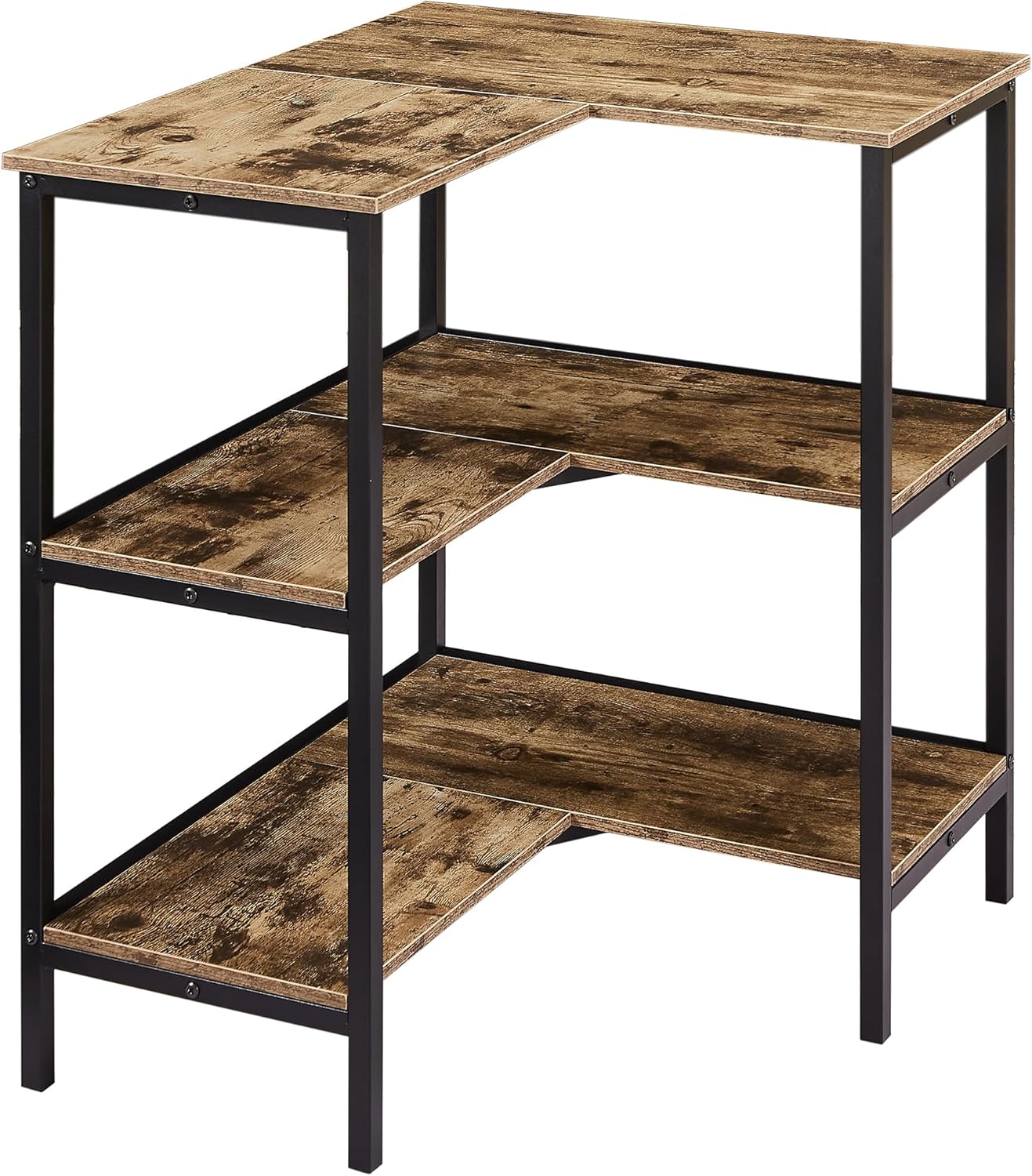 VECELO Corner Cabinet Table with 3 Tier Open Shelf Grey