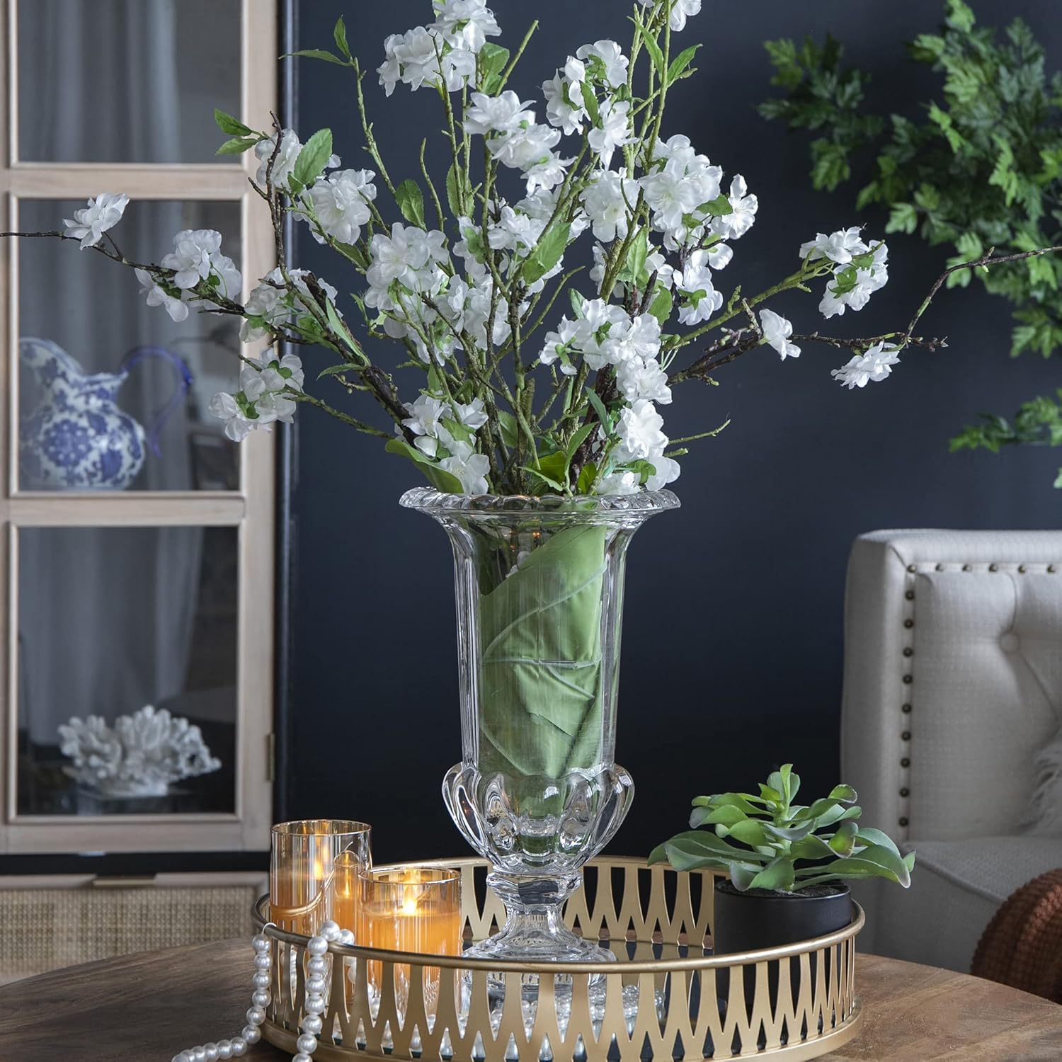 AB Home 15 Inch Clear Glass Vase with Pedestal