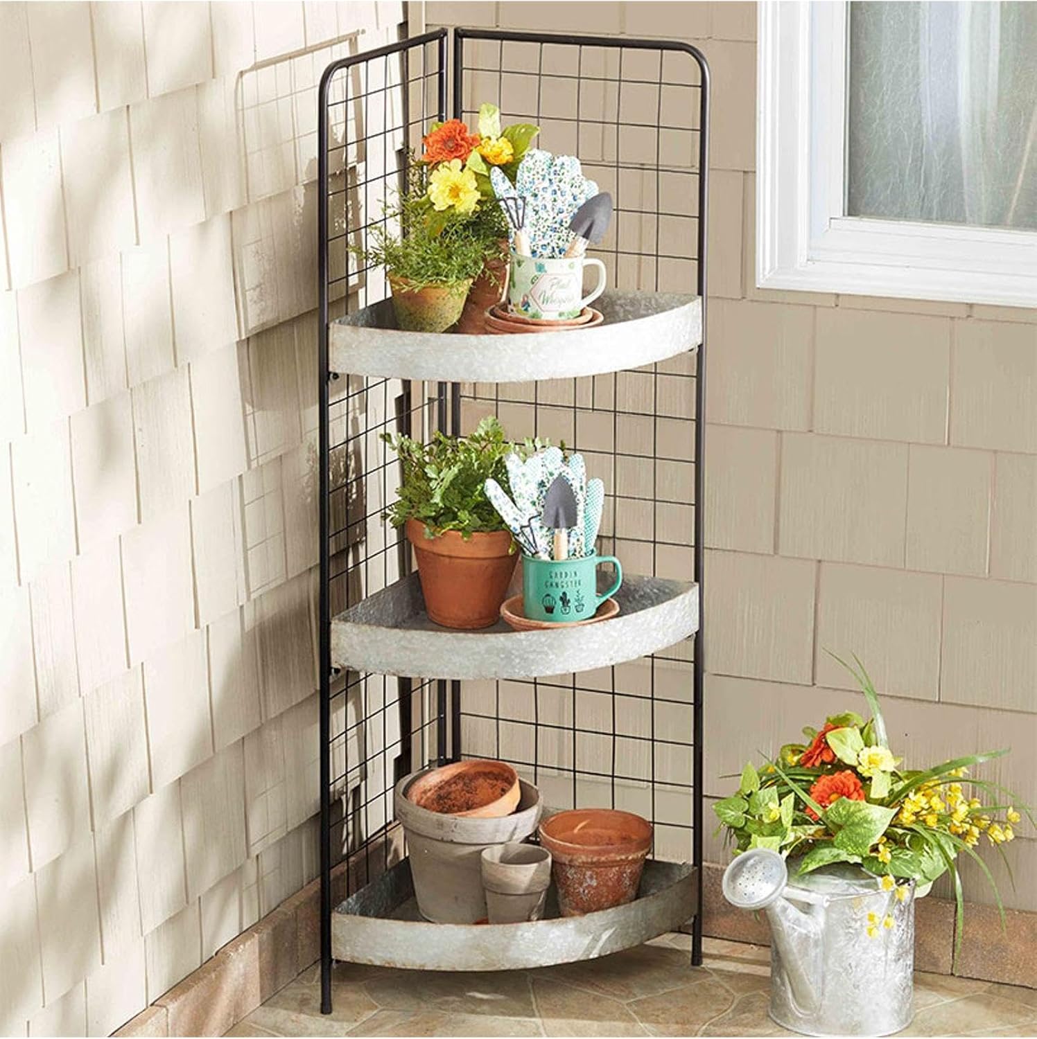 The Lakeside Collection 3-Tier Metal Corner Shelves in Gray
