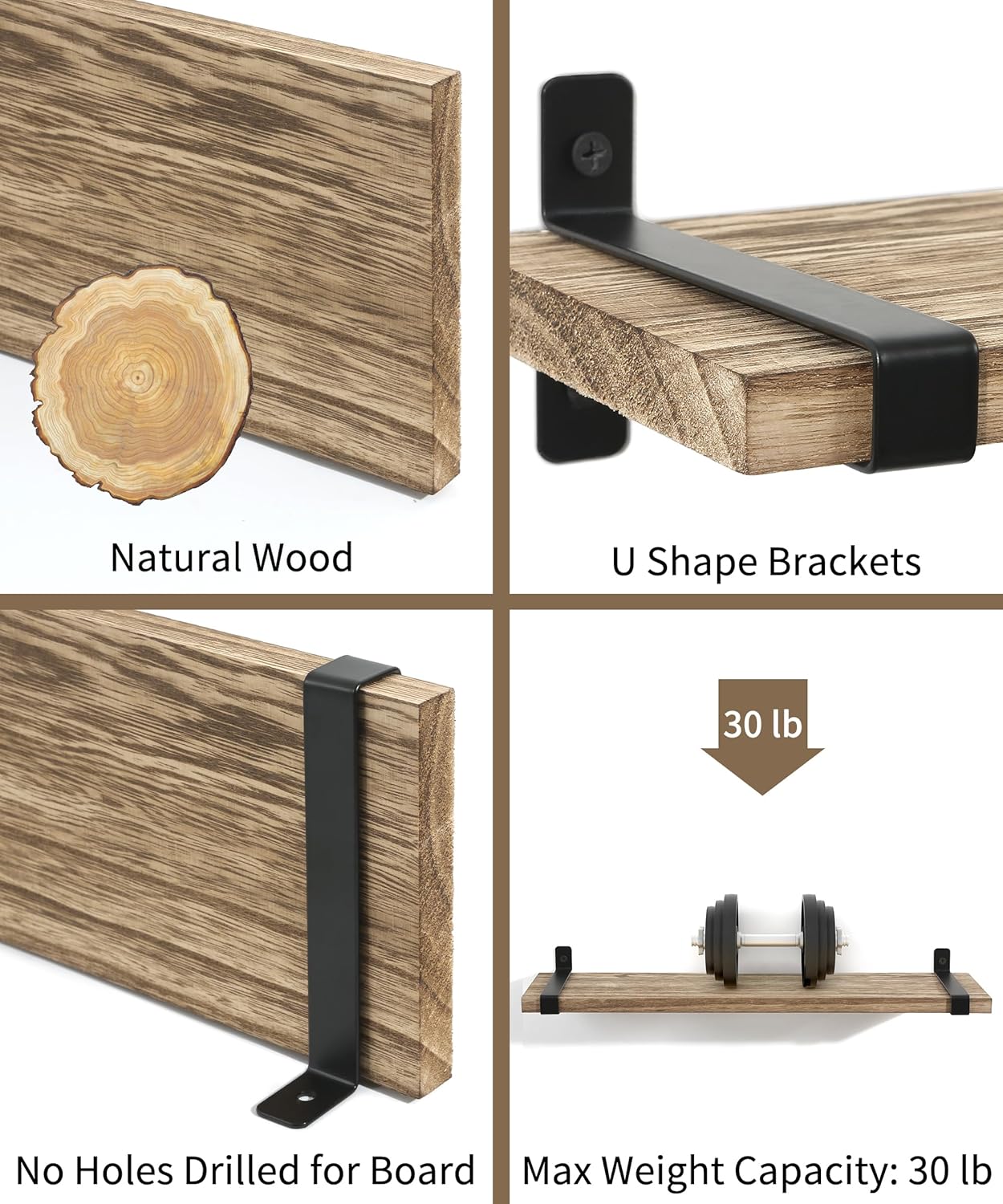 Sapowerntus 24 Inch Wood Floating Shelves Set of 3