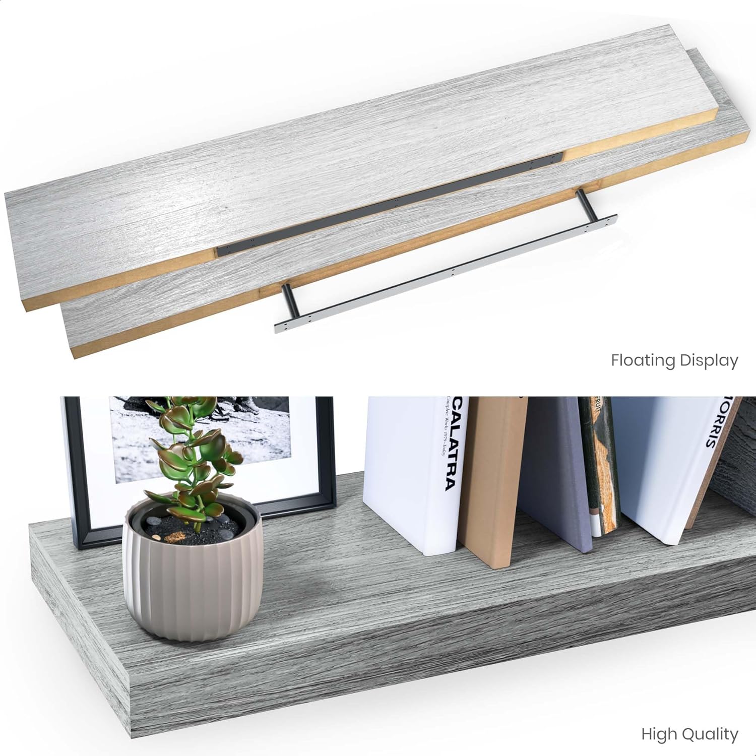 Ballucci Floating Shelf 48 Inch Wood Rustic Gray