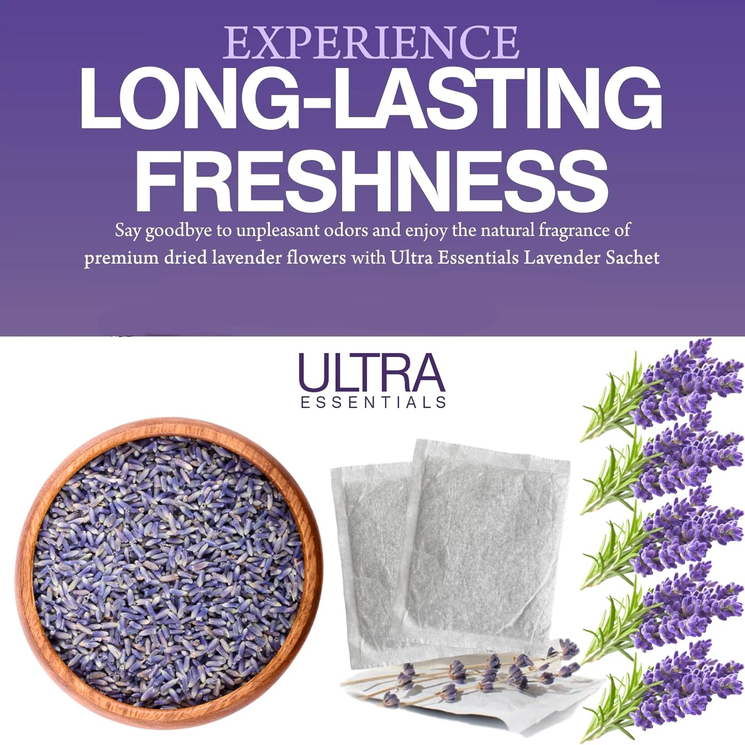 Ultra Essentials Lavender Sachets Fresh Natural Fragrance 4 Pack