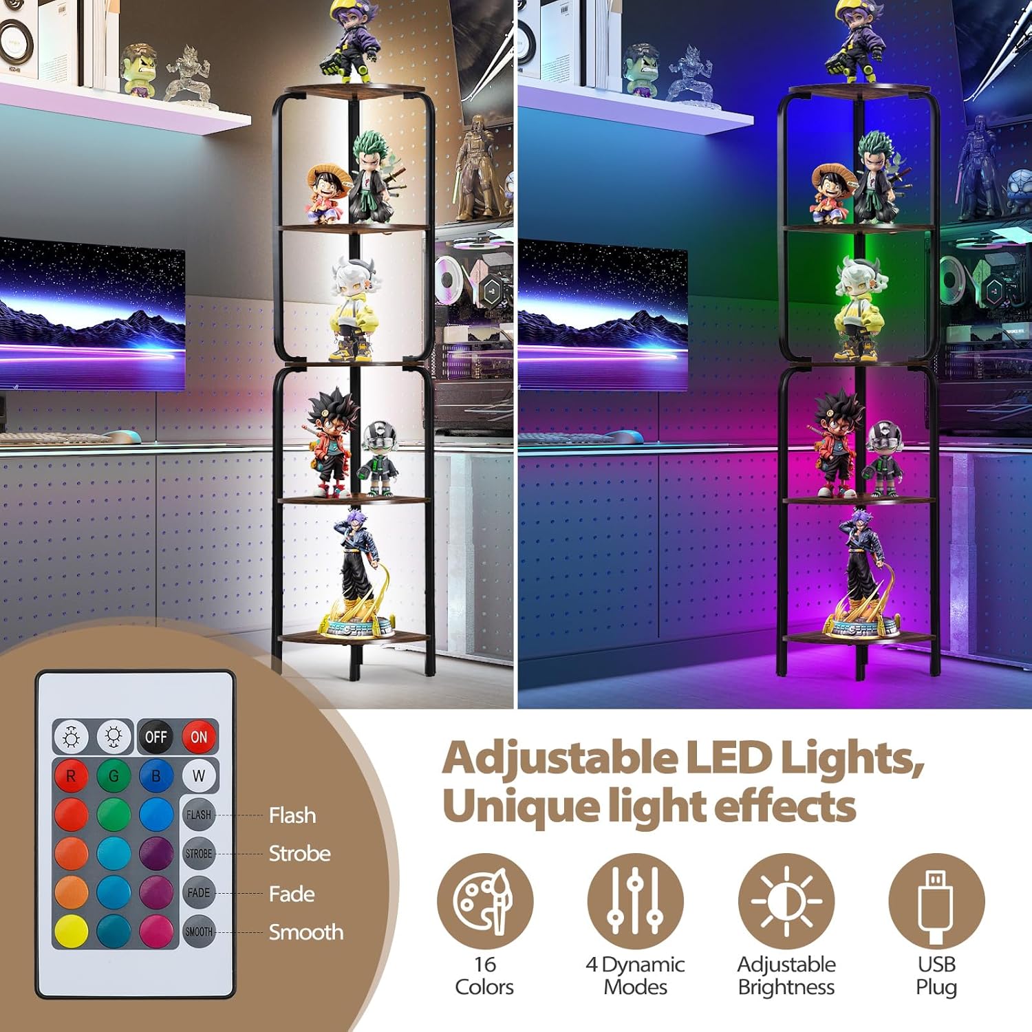 Modern 5 Tier Corner Shelf with LED Light