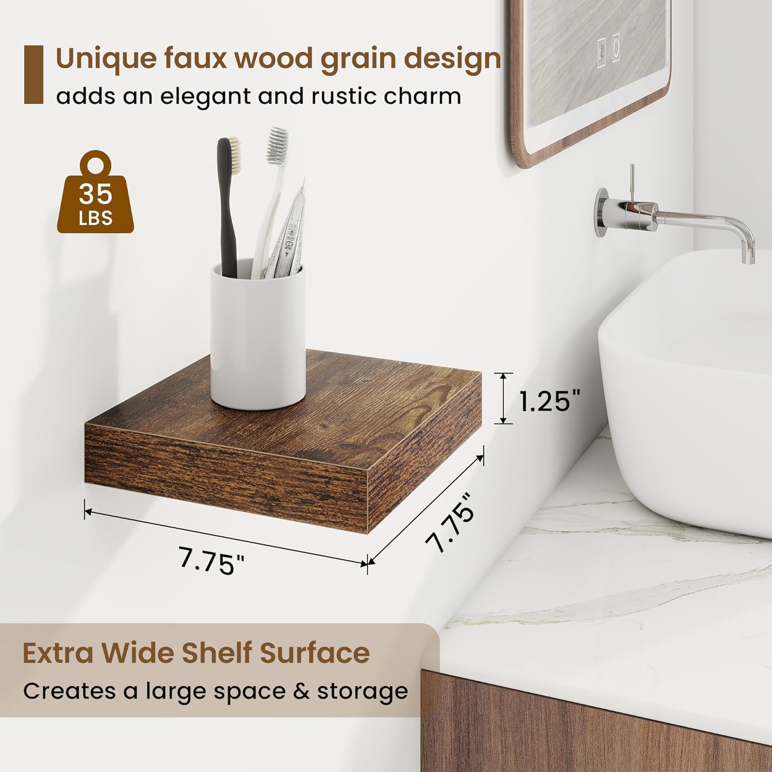 Marsmiles Square Floating Shelves 3 Pack Rustic Brown