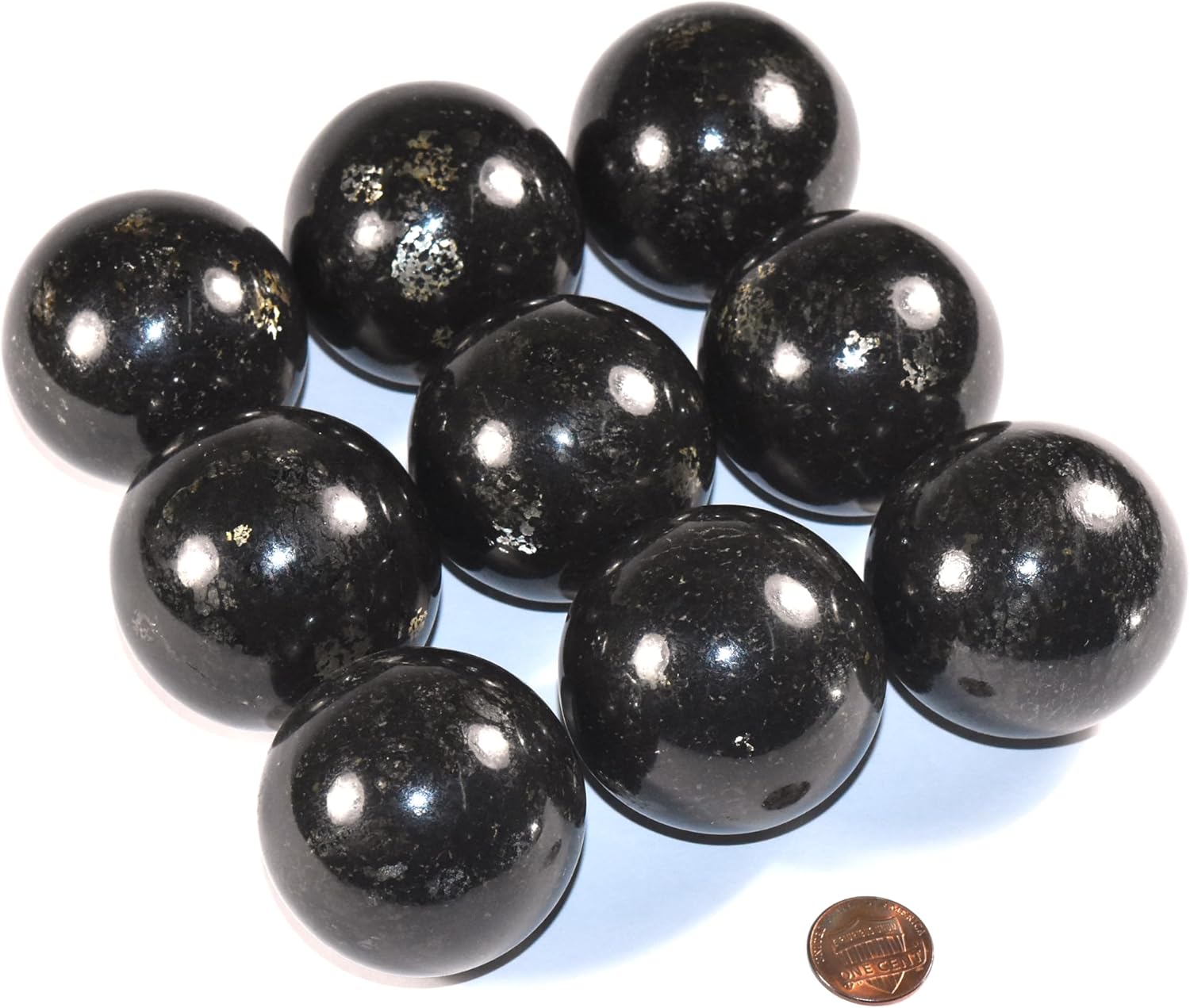 49mm Black Nuumite Carved Sphere with Stand