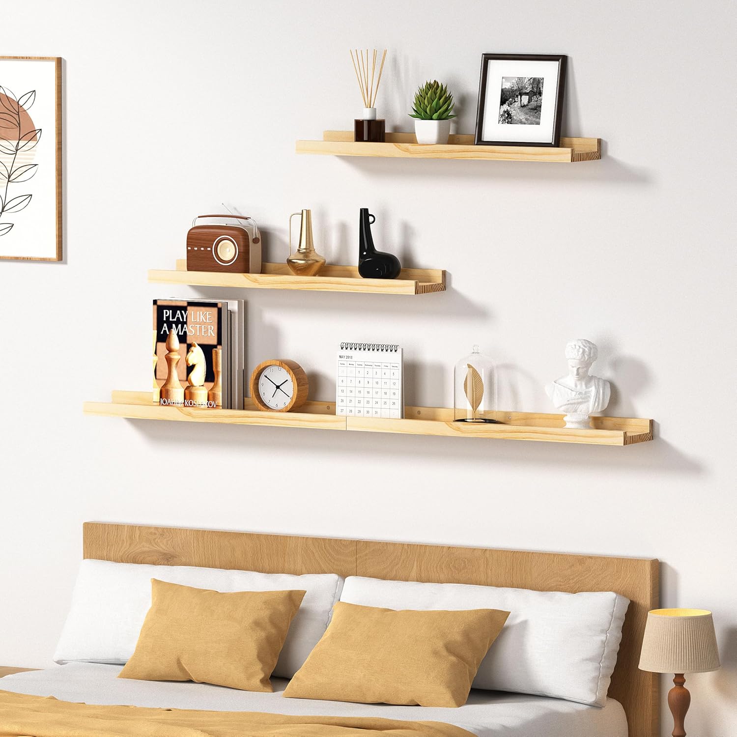 DECKALY Picture Ledge Shelf Set of 4 16 Inch Pine Wood Floating Shelves