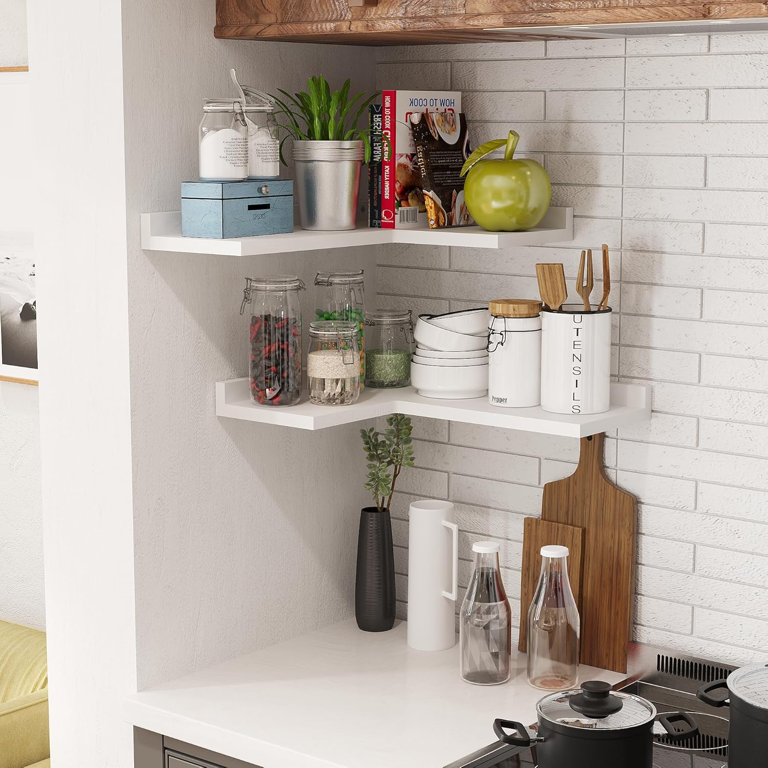 White L-Shaped Corner Wall Shelves Set of 2