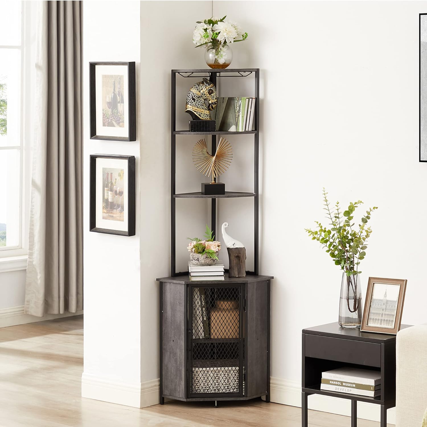 VECELO Corner Cabinet Tall Storage Shelf Bookshelf Display