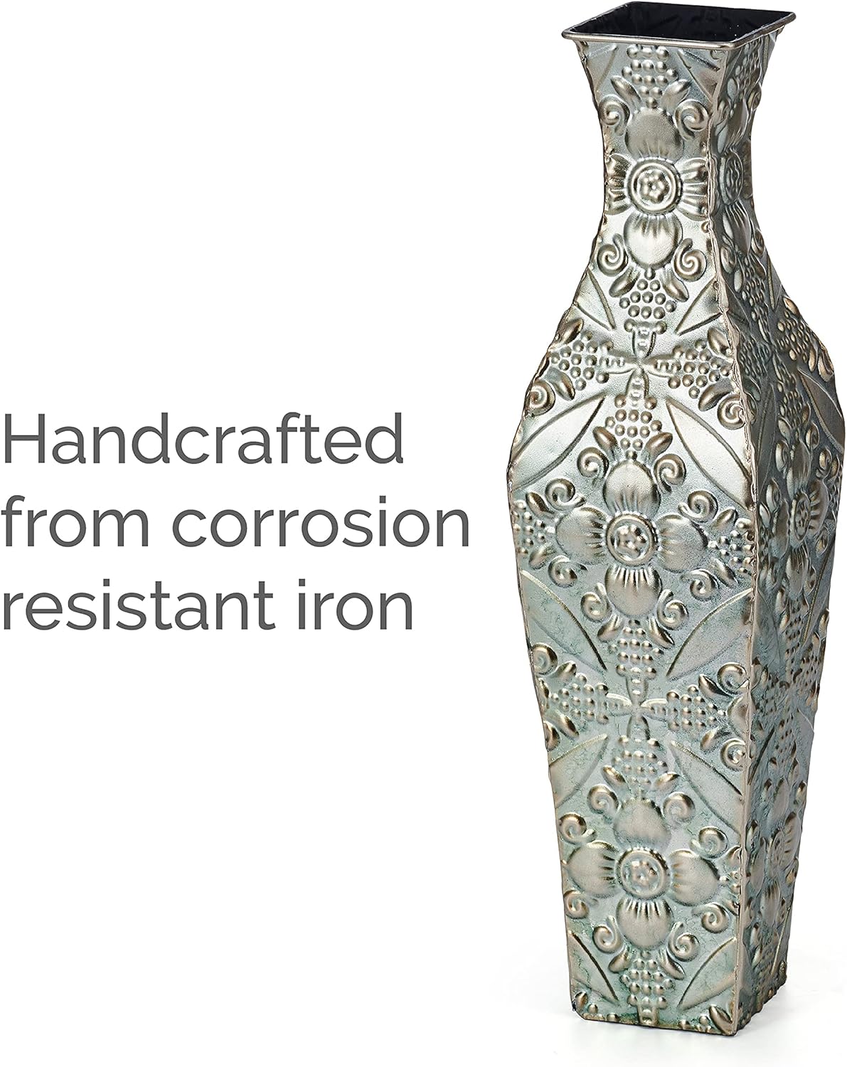 Elements Embossed Blue Metal Vase 17-Inch
