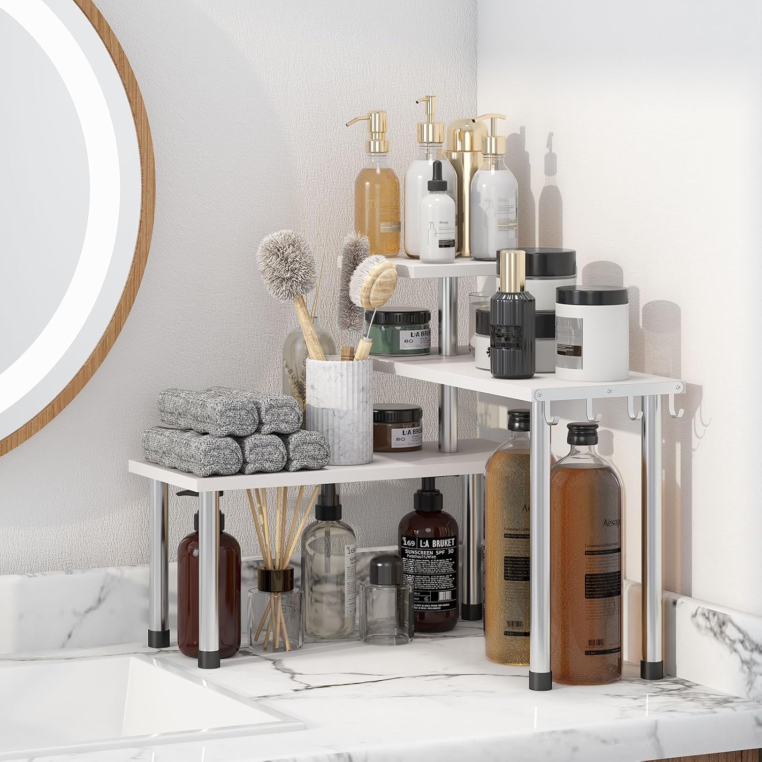GHWIE 3 Tier Corner Shelf Organizer White