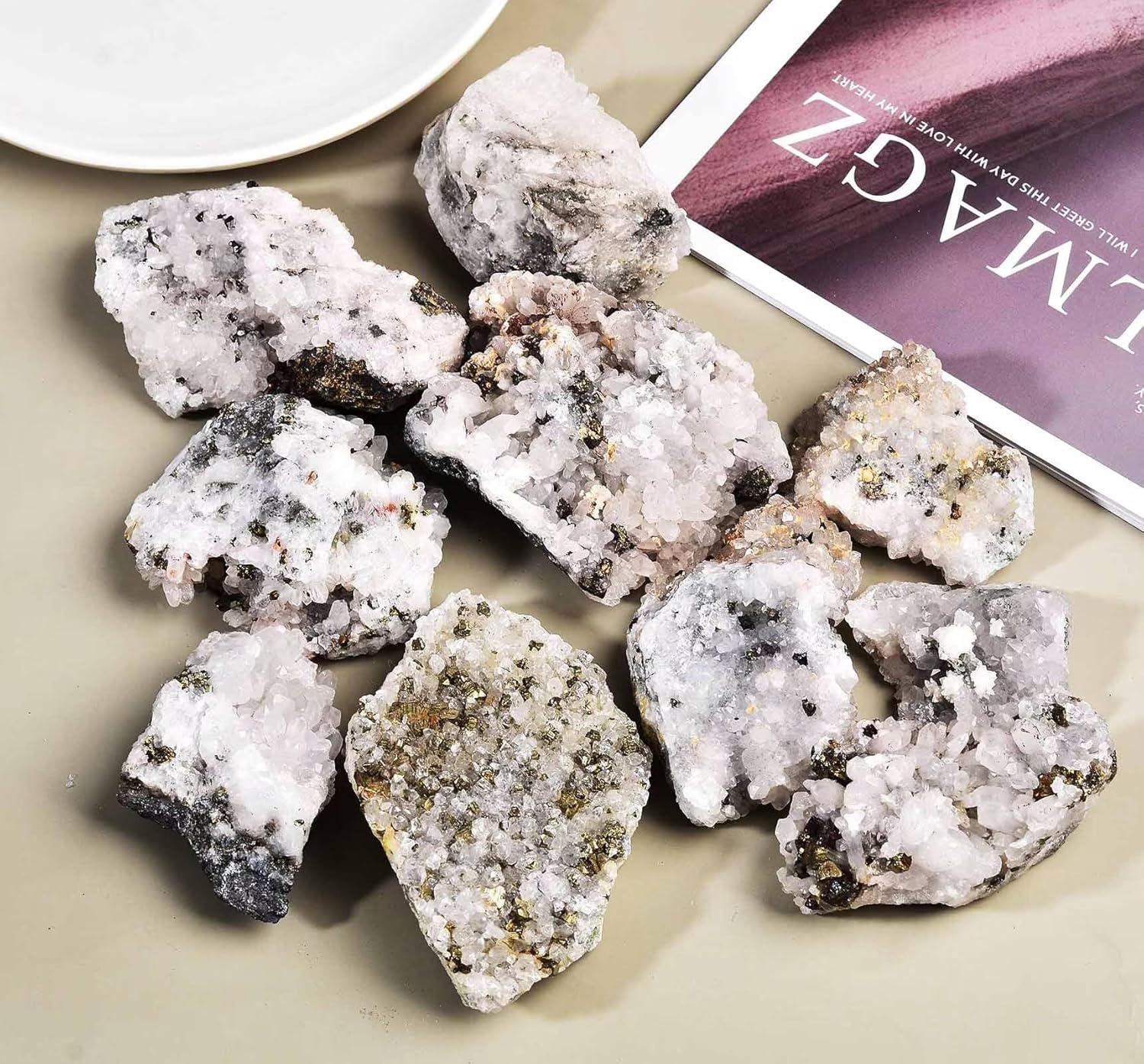 VIZYTOU Natural Chalcopyrite and White Crystal Stone Set 10 LBS