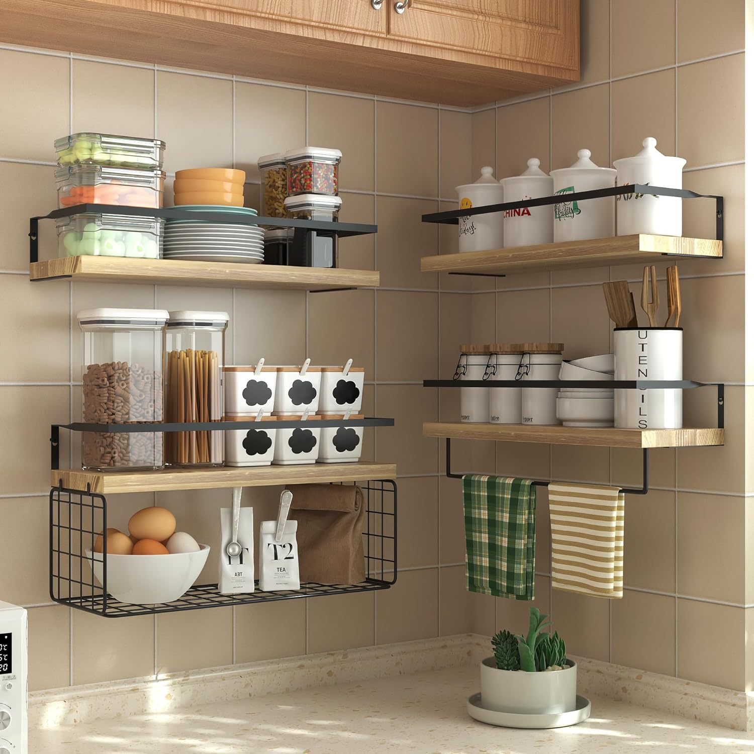LUDORU Floating Shelves Wall Mounted Set of 4