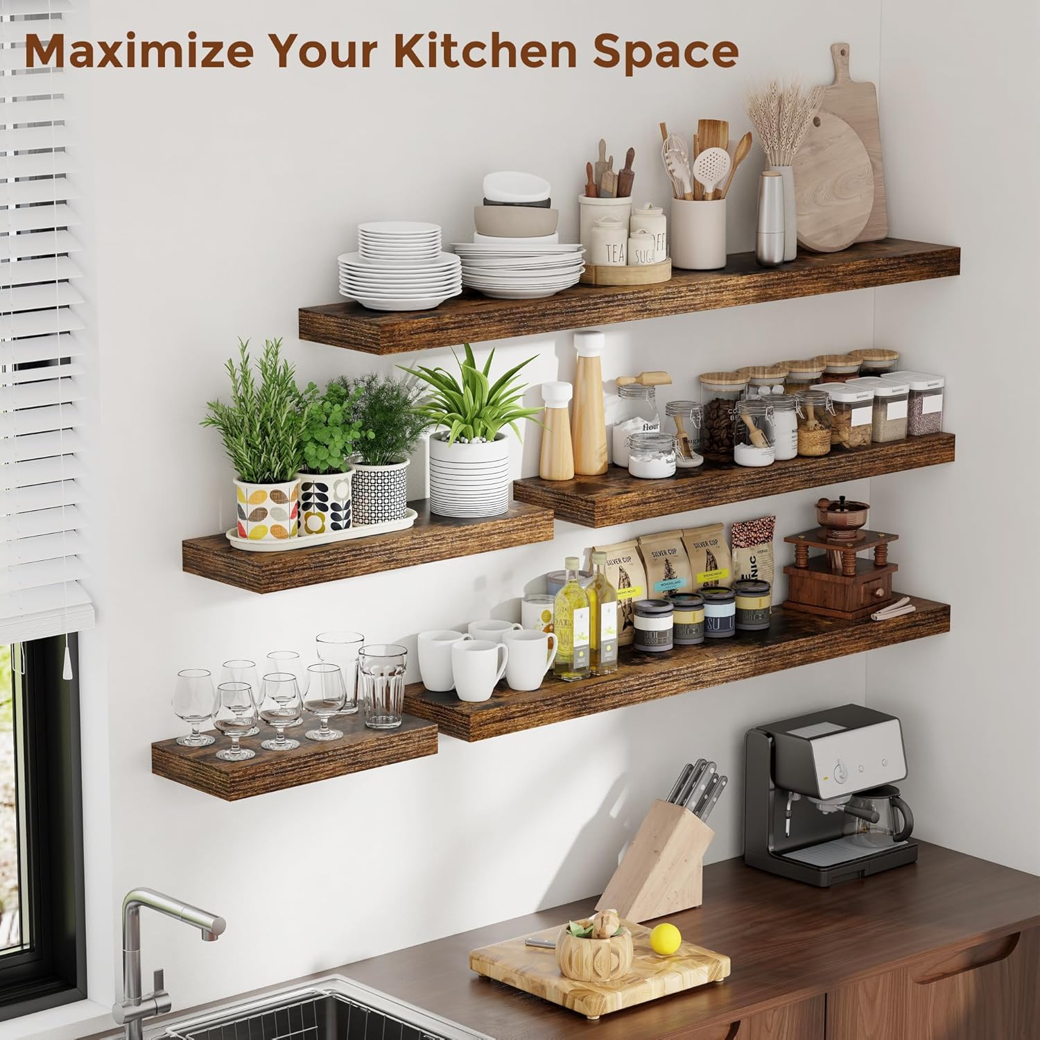 36 Inch Floating Shelves Set of 2 Rustic Brown Wall Mounted