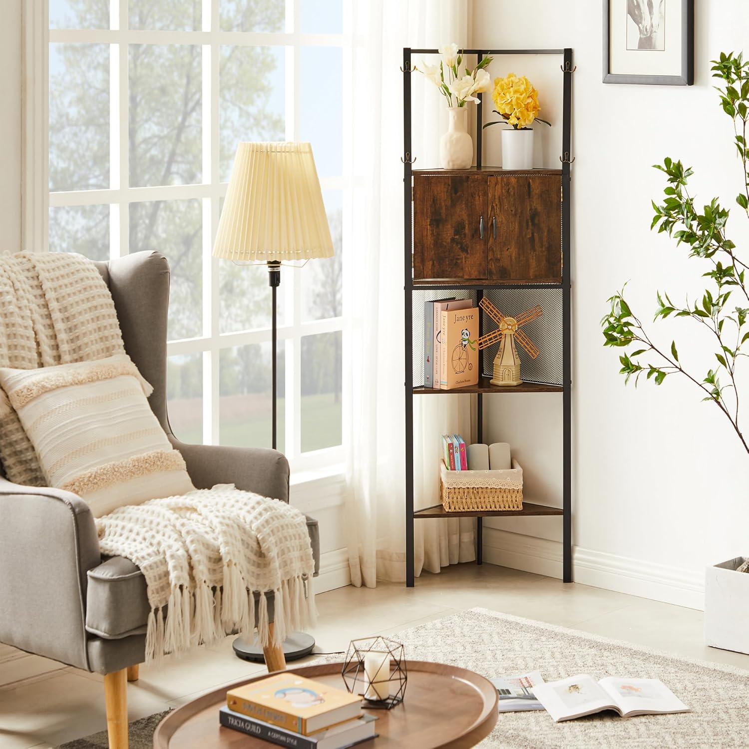 VECELO Corner Cabinet Tall Storage Bookshelf