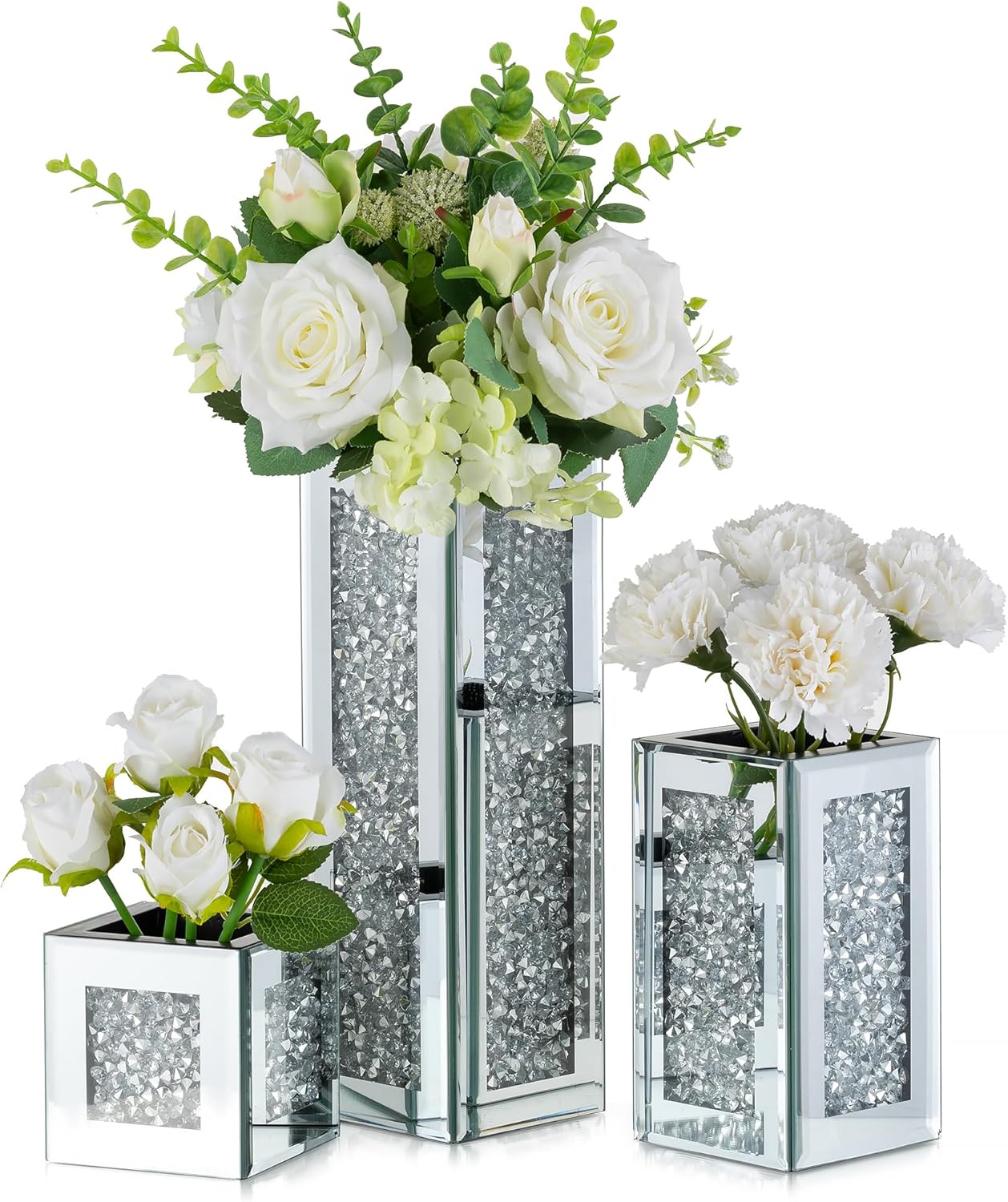 Hewory Tall Silver Mirror Vase for Centerpieces