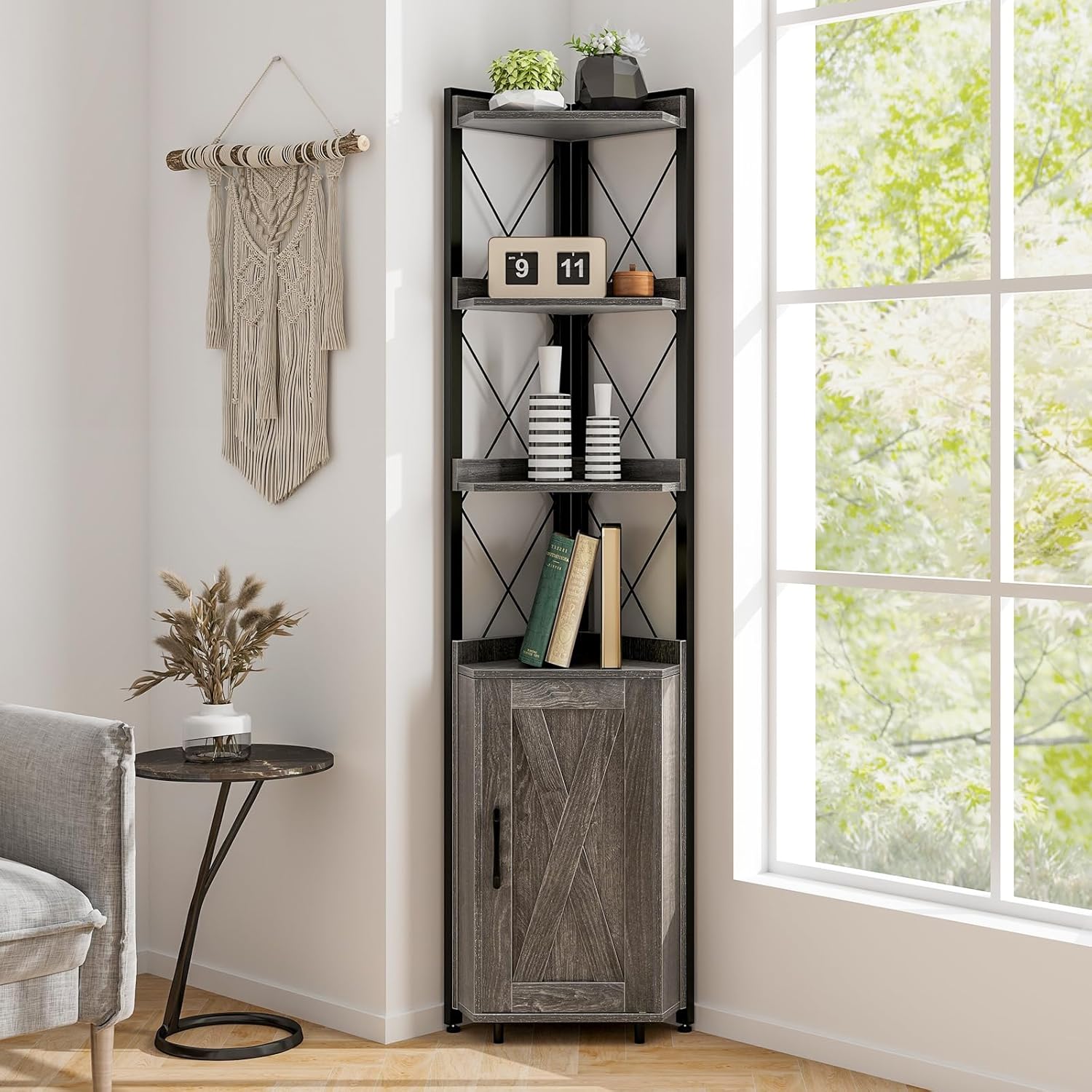 Tangkula Tall Corner Storage Cabinet with Door