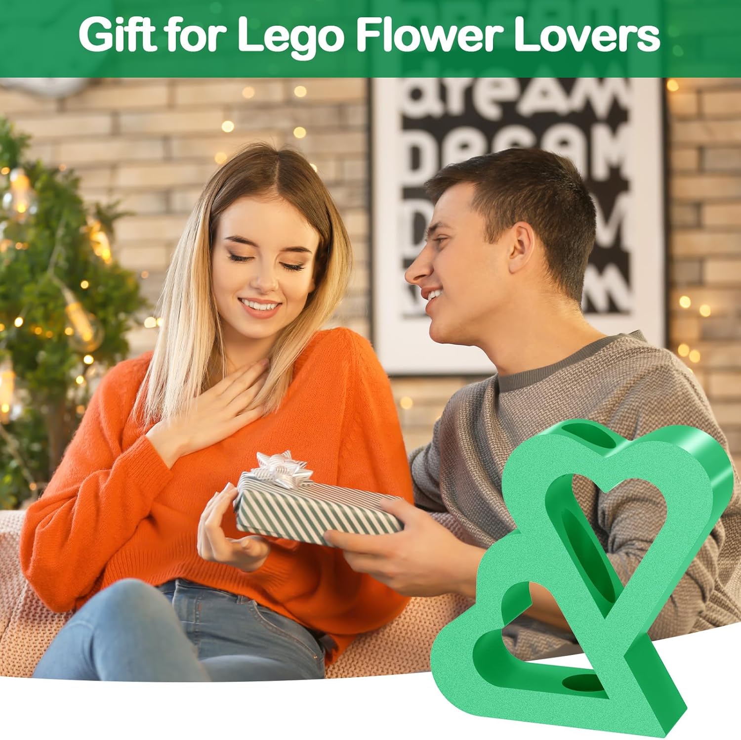 Double Heart Vase for LEGO Flowers Display Stand