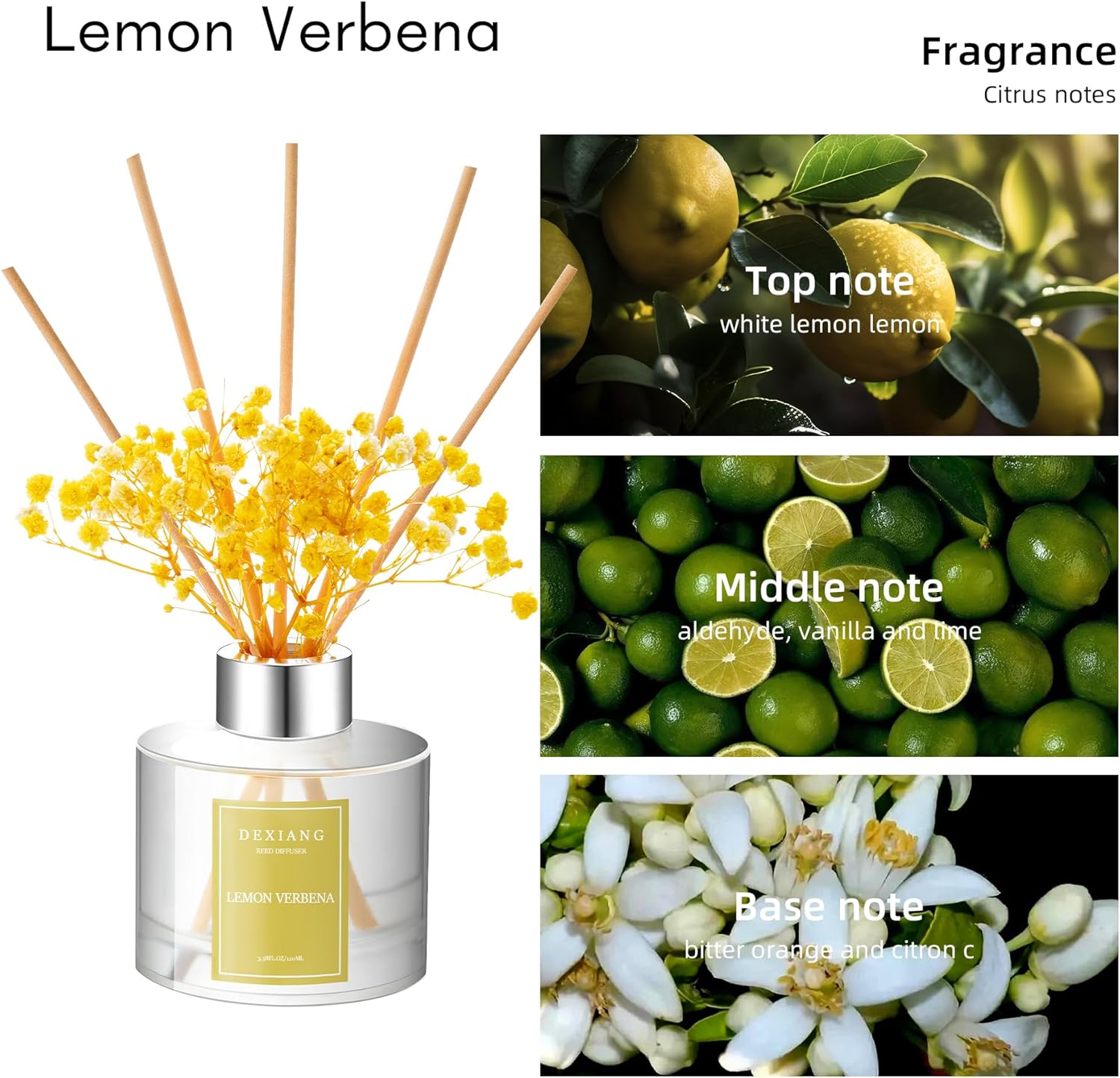 Lemon Verbena Reed Diffuser Set 100ml 6 Sticks