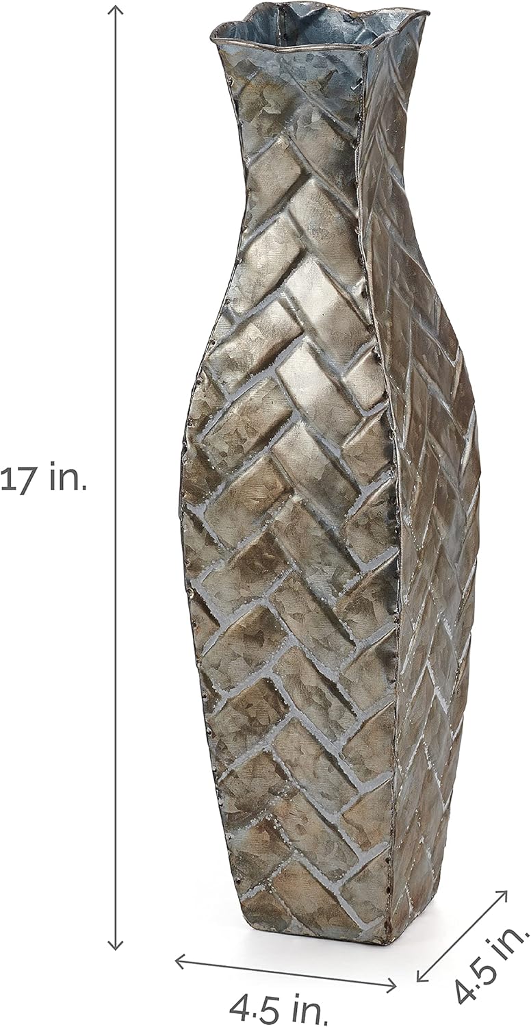 Elements Embossed Champagne Weave Metal Vase 17-Inch