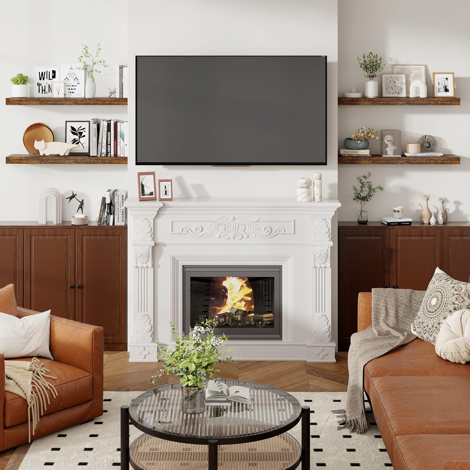 36 Inch Floating Shelves Set of 2 Rustic Brown Wall Mounted