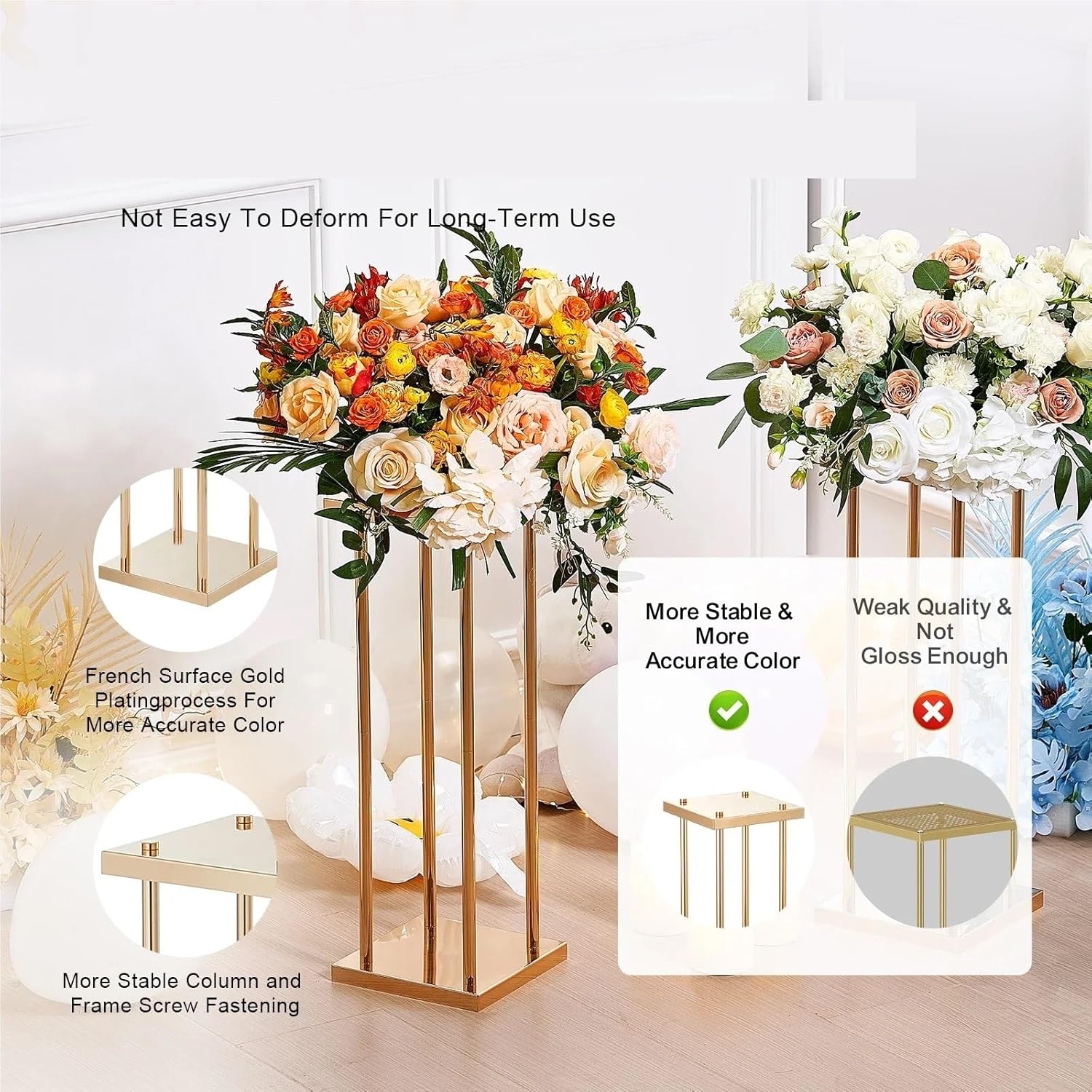 Gold Metal Column Wedding Flower Stand 80cm 2pcs