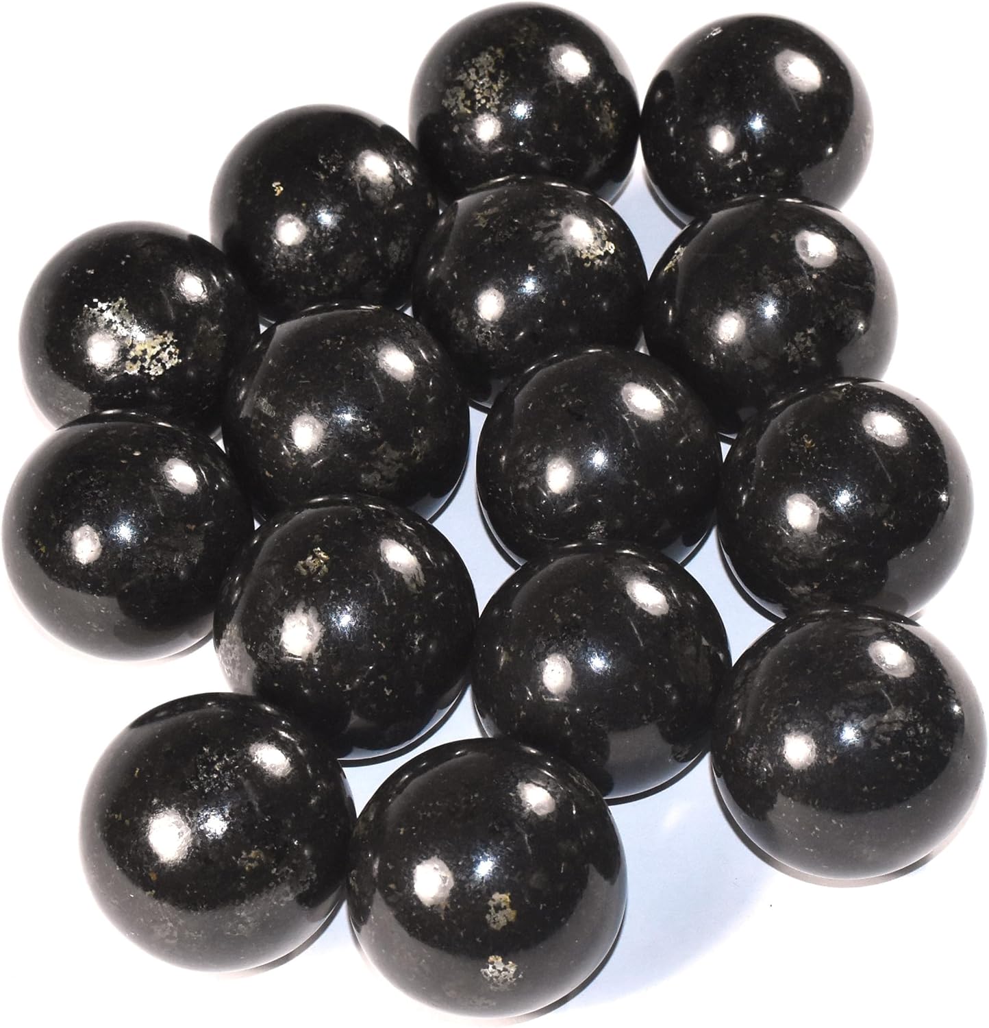 49mm Black Nuumite Carved Sphere with Stand