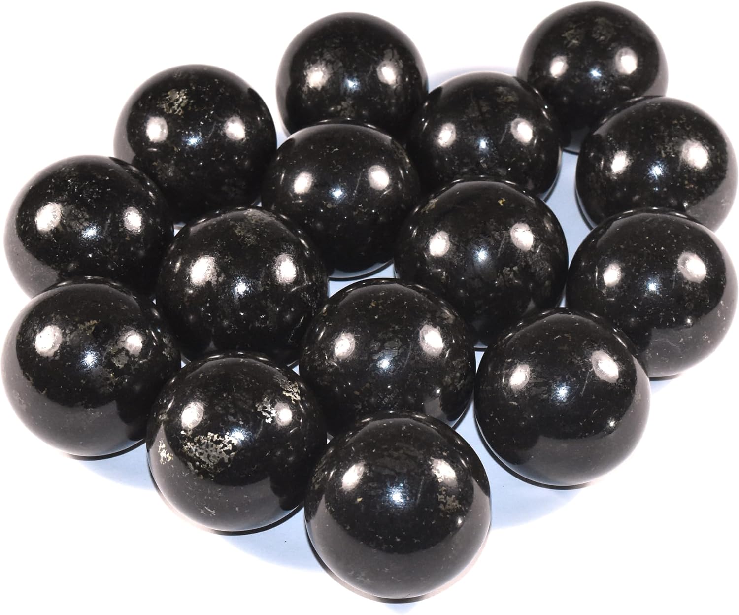 49mm Black Nuumite Carved Sphere with Stand