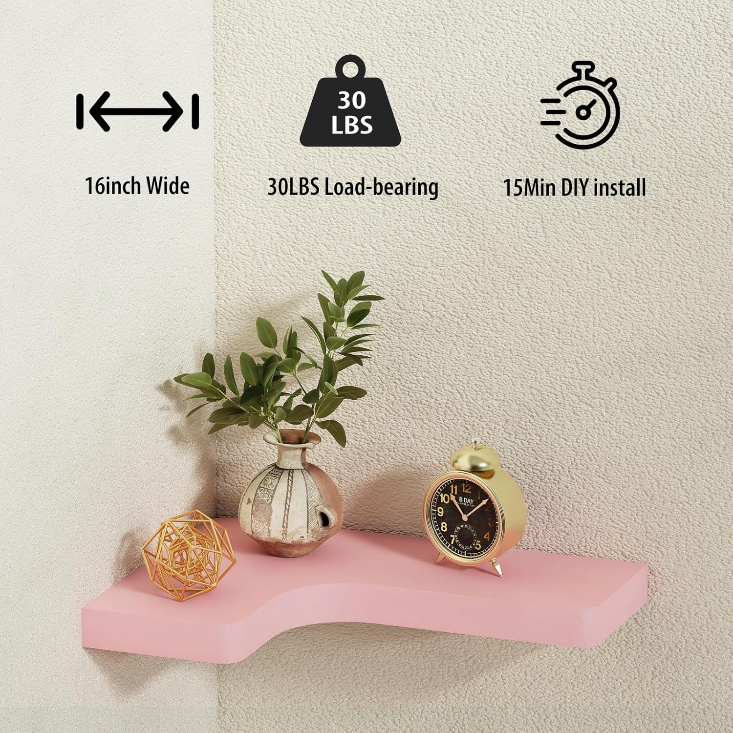 SAUMONIERES Corner Floating Shelves Set of 3 Pink