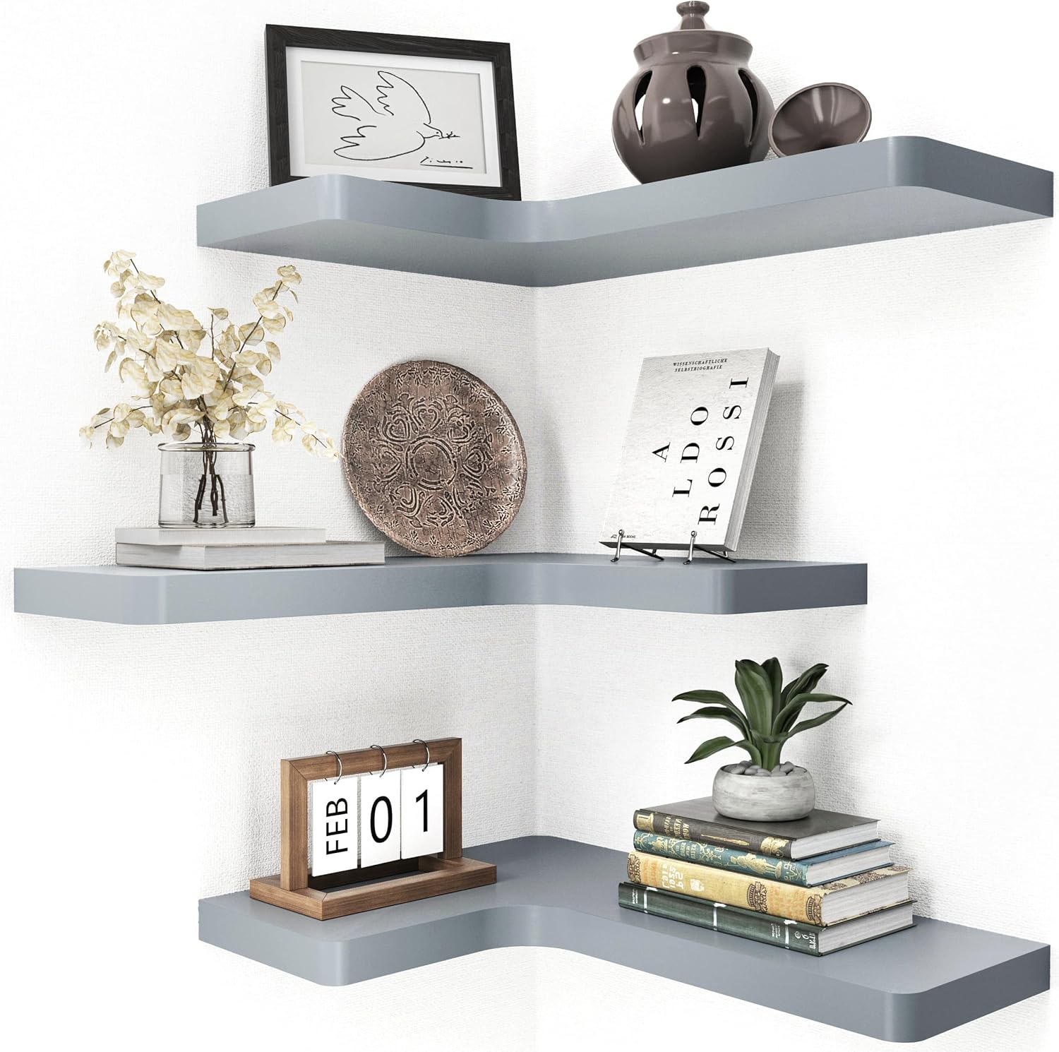 Fuqing Corner Floating Shelves Set of 3 Dark Grey